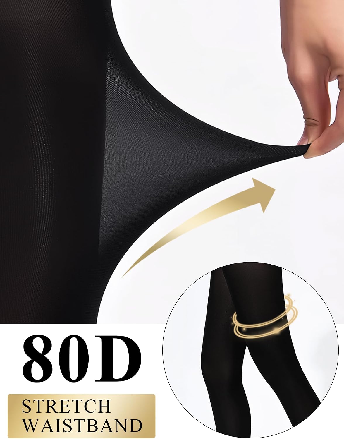 Buauty 80D Black Tights for Women,Opaque Tights Soft, High Waist Soft Nylon Pantyhose