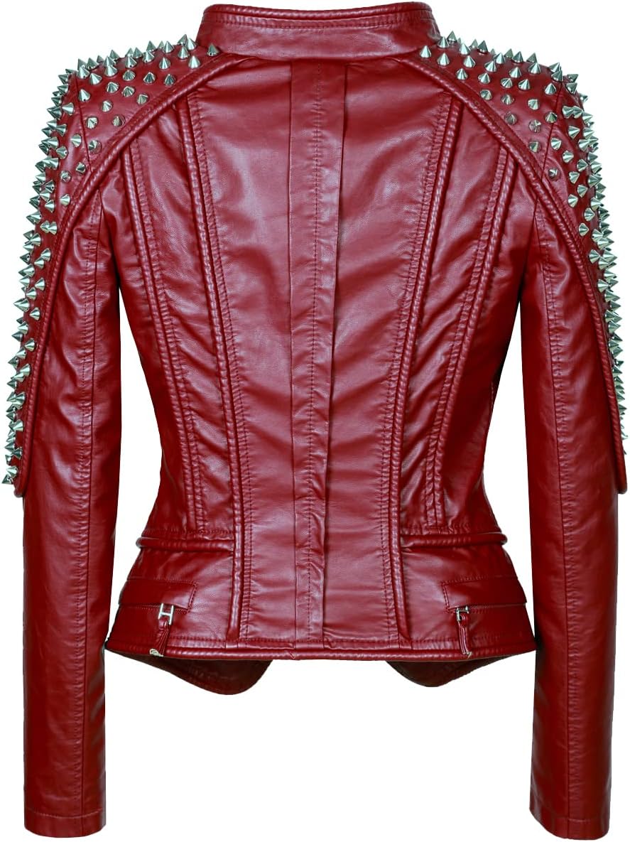 SX New Punk Rivet faux leather PU Jacket Women fashion Biker Jacket Black Slim Fit Streetwear Coat - Image 5