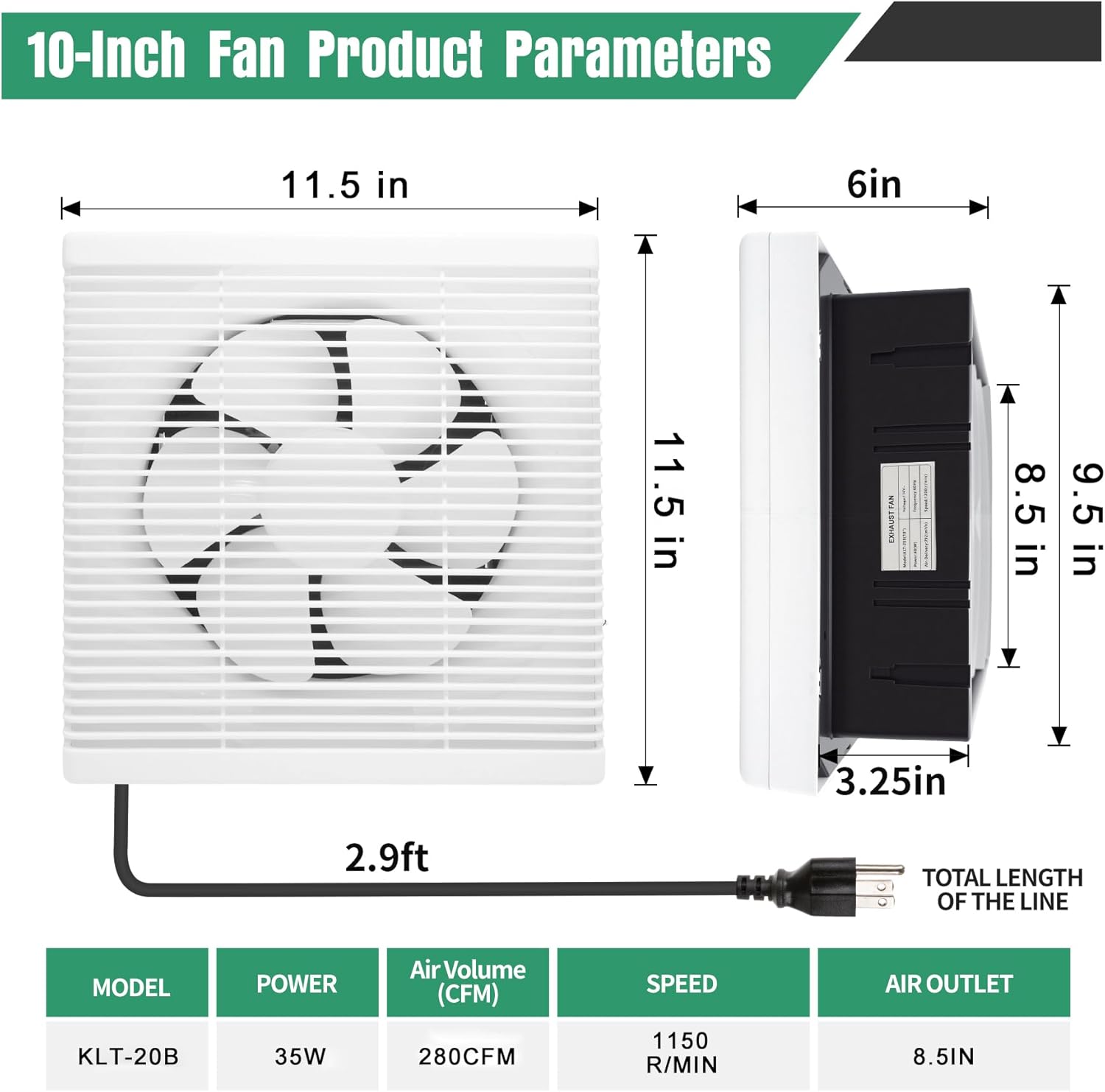 8 Inch Window Shutter Exhaust Fan both Intake & Exhaust,9.5 x 9.5 Inch Cutout,280CFM 35W Wall-Mounted Ventilation Fan for Bathroom Home Bedroom Attic