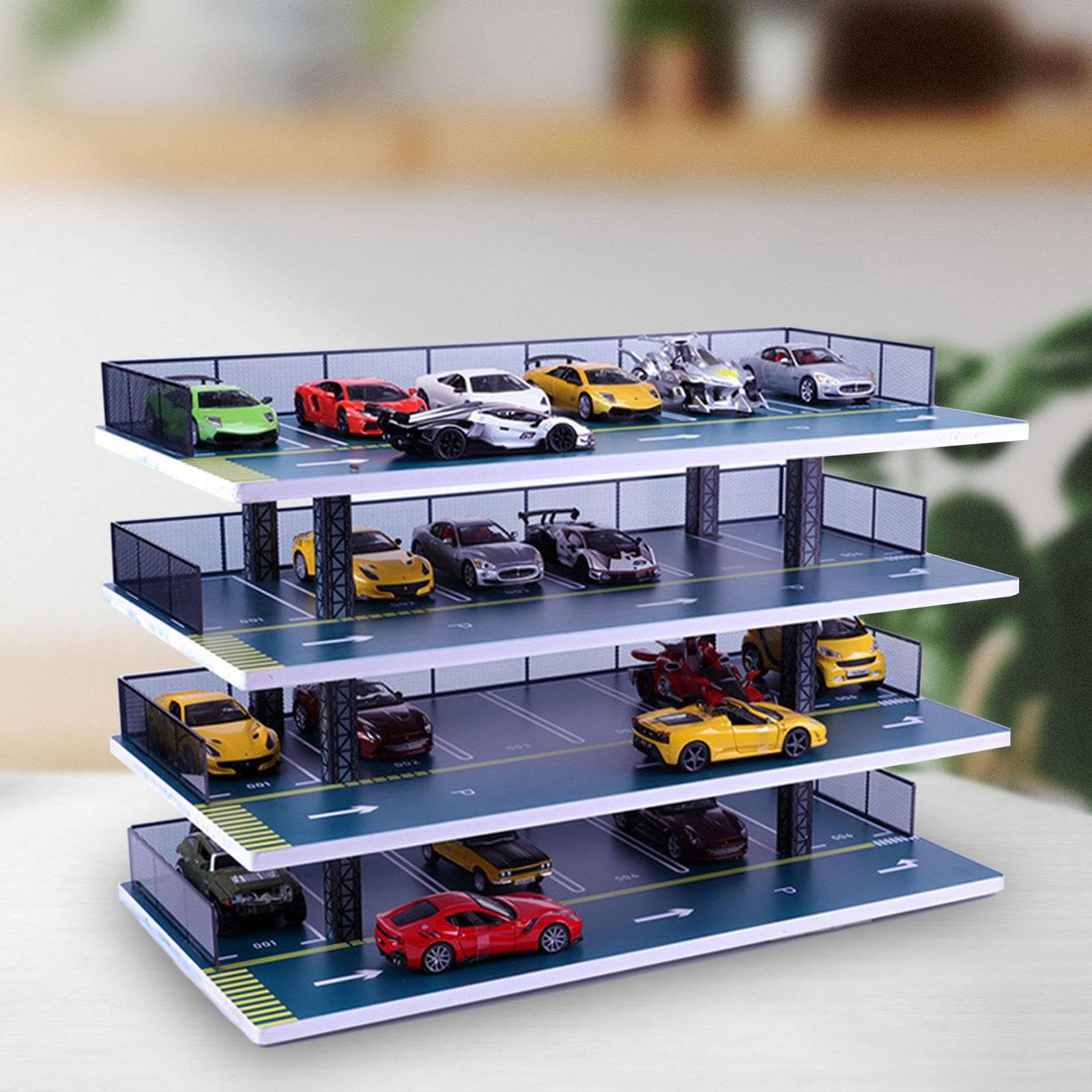 26 132 Spielzeugauto Vitrinen Modellbaukasten für individuelle Fahrzeuganordnung. Jede Ebene bietet Platz für bis zu 9 Diecast Modellautos im, Blau, 4 Schichten