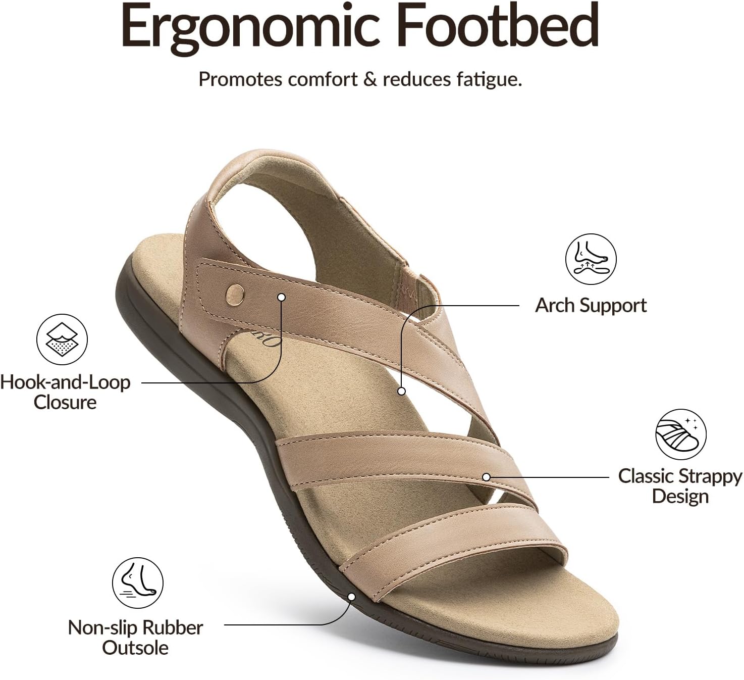Rihero Orthopedic Arch Support Sandals for Women Comfortable Walking Casual Adjustable Orthotic Flat Sandals - Image 5