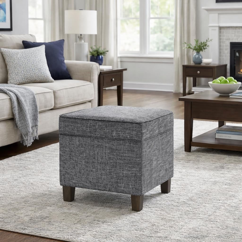 HomePop Home Decor | K7342-F2182 | Classic Square Storage Ottoman with Lift Off Lid | Ottoman with Storage for Living Room & Bedroom, Slate Grey Large