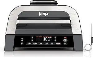 Ninja DG551 Foodi Smart XL 6-in-1 Indoor Grill with Air Fry, Roast, Bake, Broil, & Dehydrate, Foodi Smart Thermometer, 2nd Generation, Black/Silver