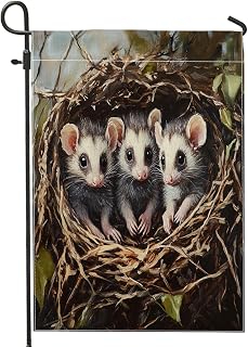 Fun Possum Pet Front Yard Backyard Burlap Vertical Garden Flags 12x18 Double Sided for Outside, Oil Painting Nest Small Lawn Flags, Animals Home Outdoor House Flags