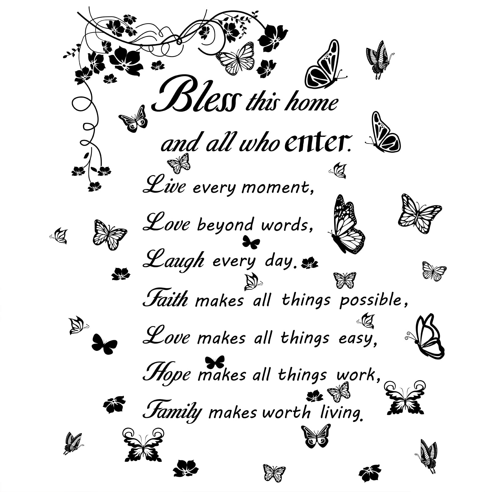 4pcs Vinyl Wall Decals - Flowers Butterfly Inspirational Quotes Stickers, Self-Adhesive Peel & Stick Decor - View #2