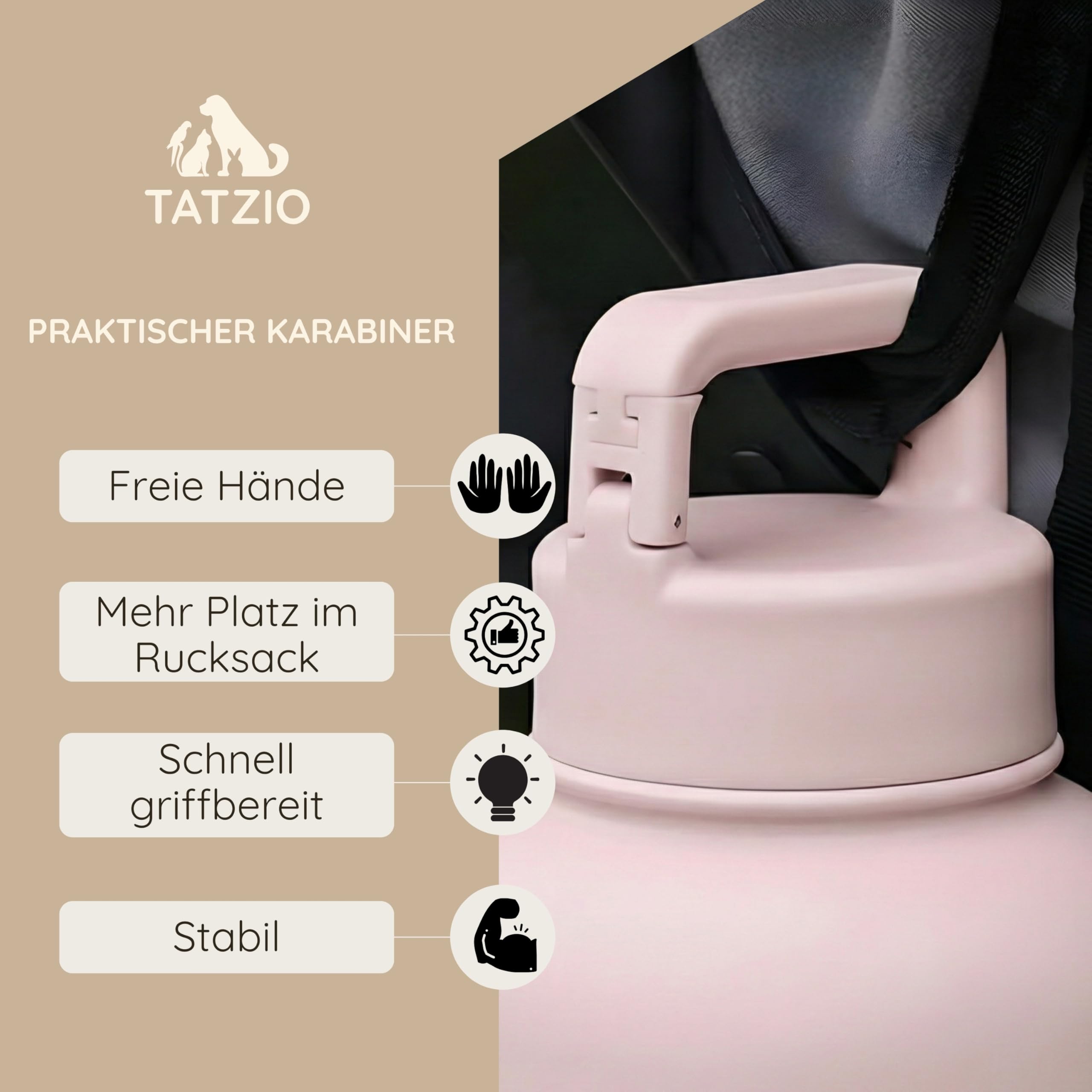 Reiseflasche 4-in-1 für Hunde & Katzen aus Edelstahl – Isolierter Wasser- & Futterbehälter für Haustiere– Auslaufsicherer Reisenapf mit 3 Zusatzbehältern für Unterwegs Pink 1000ml