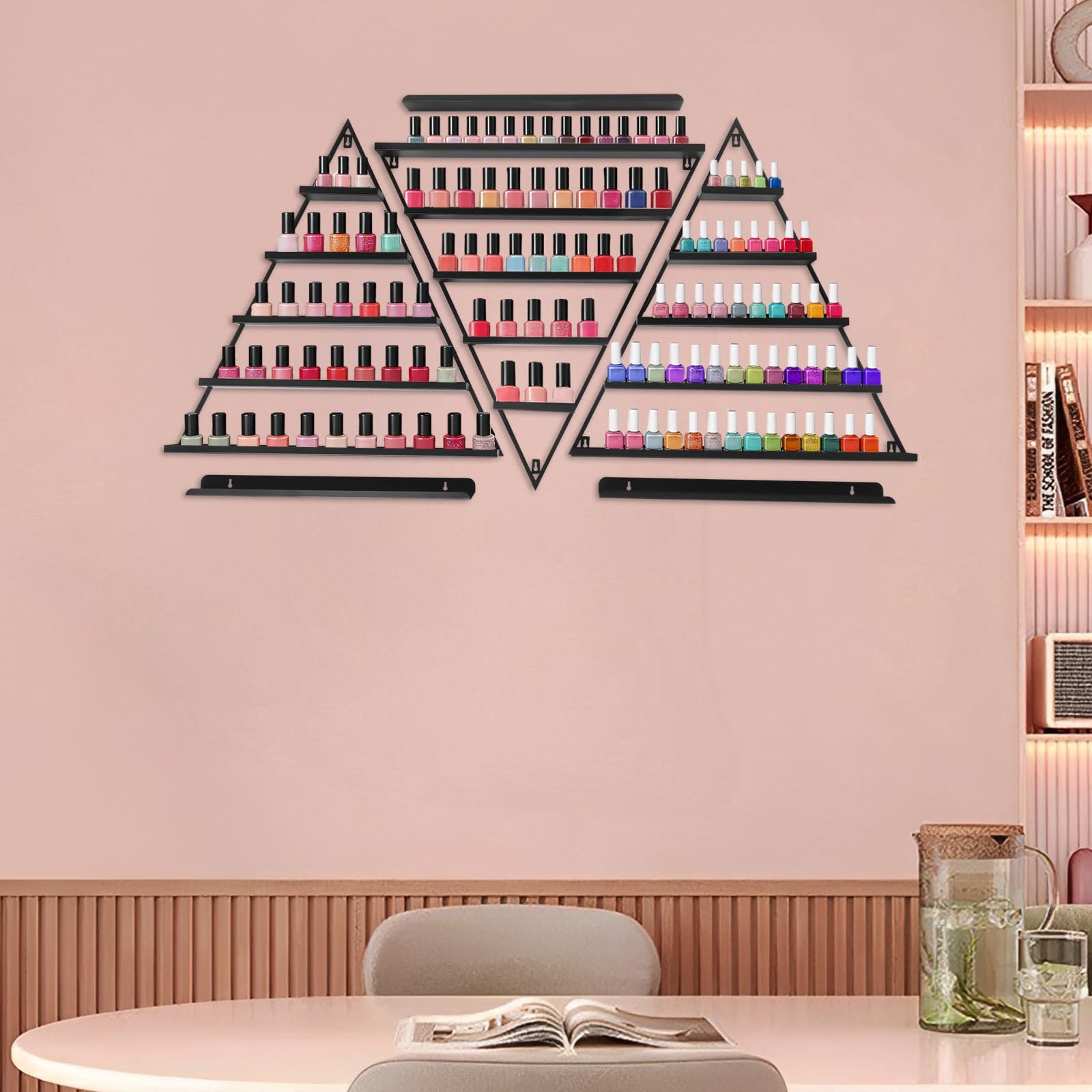 6 Sets Nagellack Regal, Wandmontierte Nagellack Ausstellungsregale, Dreieckiges Präsentationsregal, Atherisches Organizer bis 45kg , 66*7*70 cm, für Nagellack Parfüm Lipstick Ätherische Öle, Schwarz