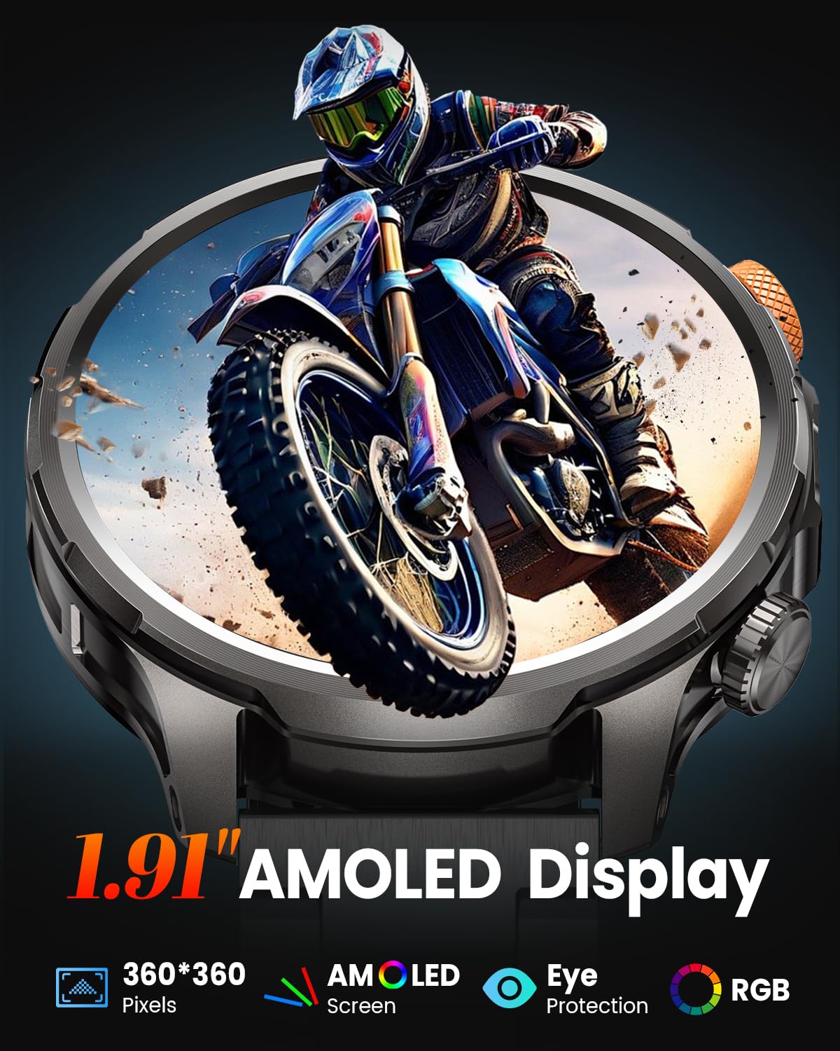 Montre Connectée Homme 1000mAh/5ATM Étanche/LED Lampe, 1.91" AMOLED Militaire Smartwatch Homme Appel Bluetooth, 113 Modes Sportifs, 24H Sommeil/Fréquence Cardiaque/Podomètre 2 Sangles Android iOS Noir
