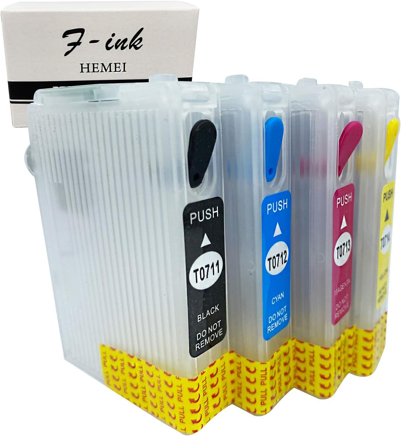 HEMEI Compatible With T0715 T071 Ink,Empty Refillable Ink Cartridge With Auto Reset Chips Replacement For T0711 Black T0712 Cyan T0713 Magenta T0714 Yellow- Pack of 4 Inks