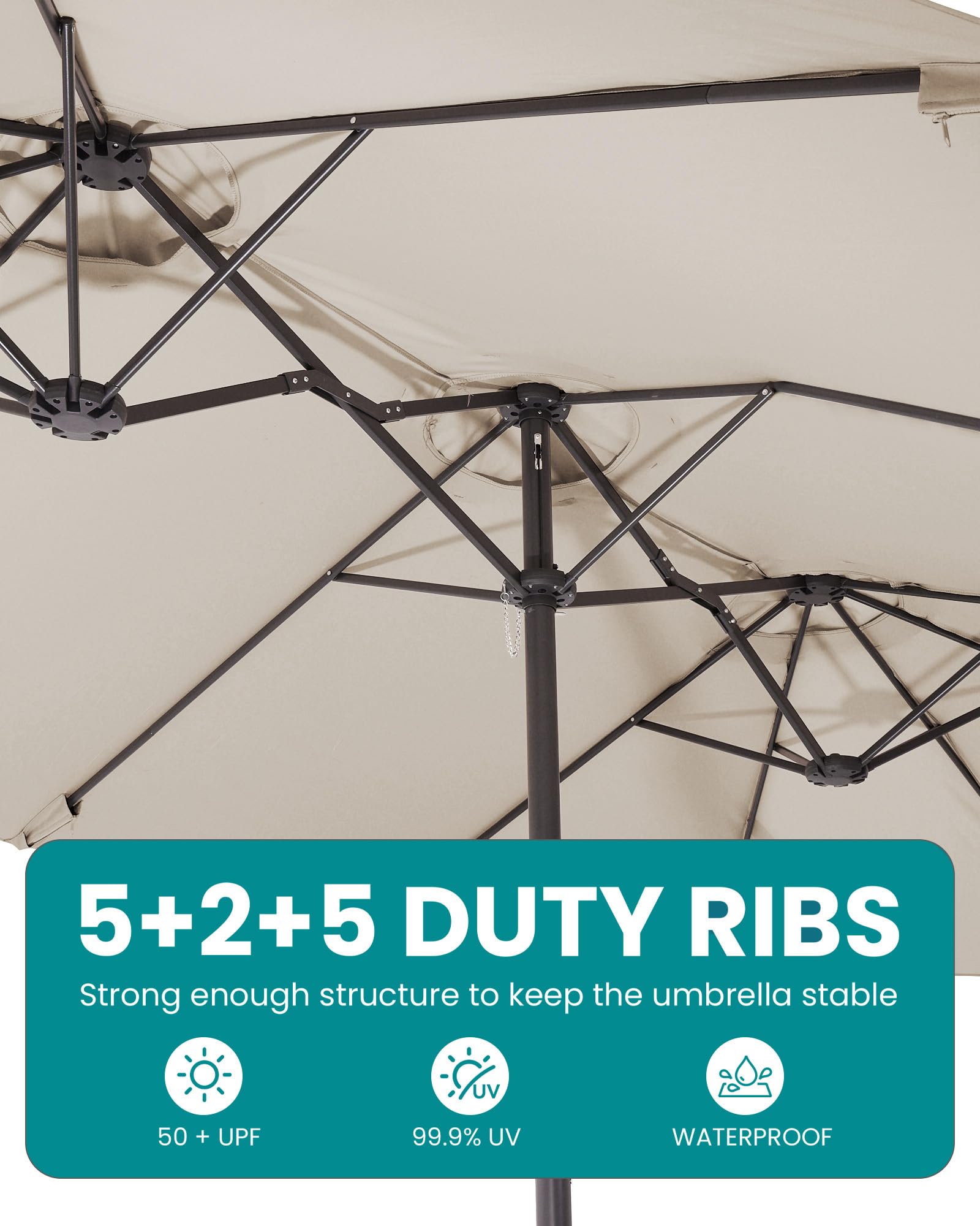 SERWALL 8-Piece Patio Dining Sets with 15FT Double Side Patio Umbrella, Outdoor HDPE Dining Furniture Set with Umbrella Hole Cut-Out Table and 6 Chairs, Brown(Umbreall Base not Included) - 3