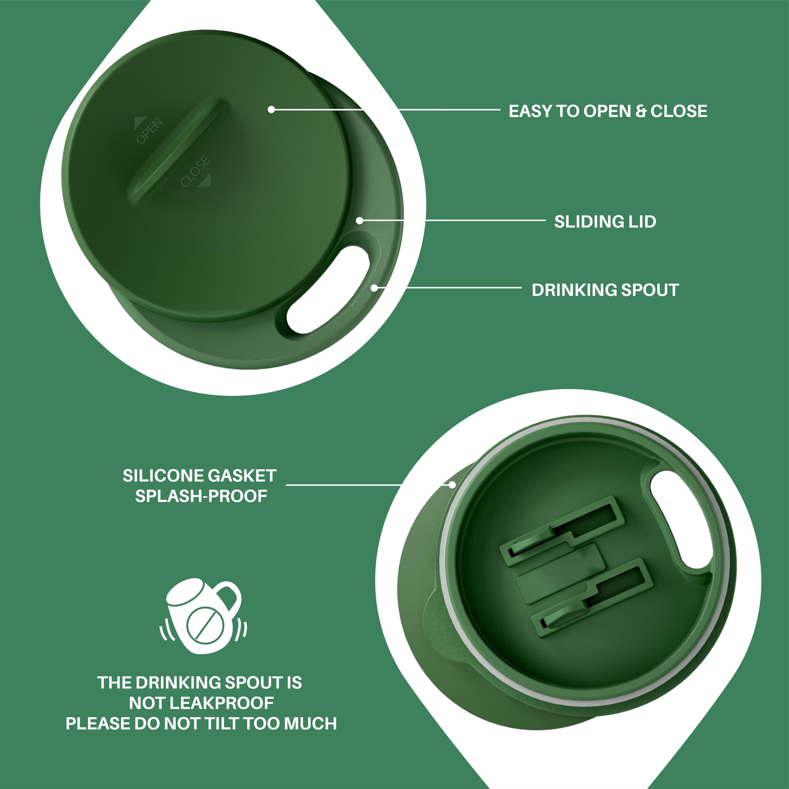 Ideus Tasse à café isotherme de 473 ml avec poignée et couvercle (zèbre vert) | Tasse à café isotherme à double paroi en acier inoxydable pour la maison et le bureau