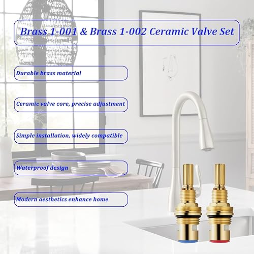 Miniatura 3 de Juego de válvulas de cerámica de latón 1-001 y 1-002, compatible con cartucho generalizado caliente y frío, construcción de latón