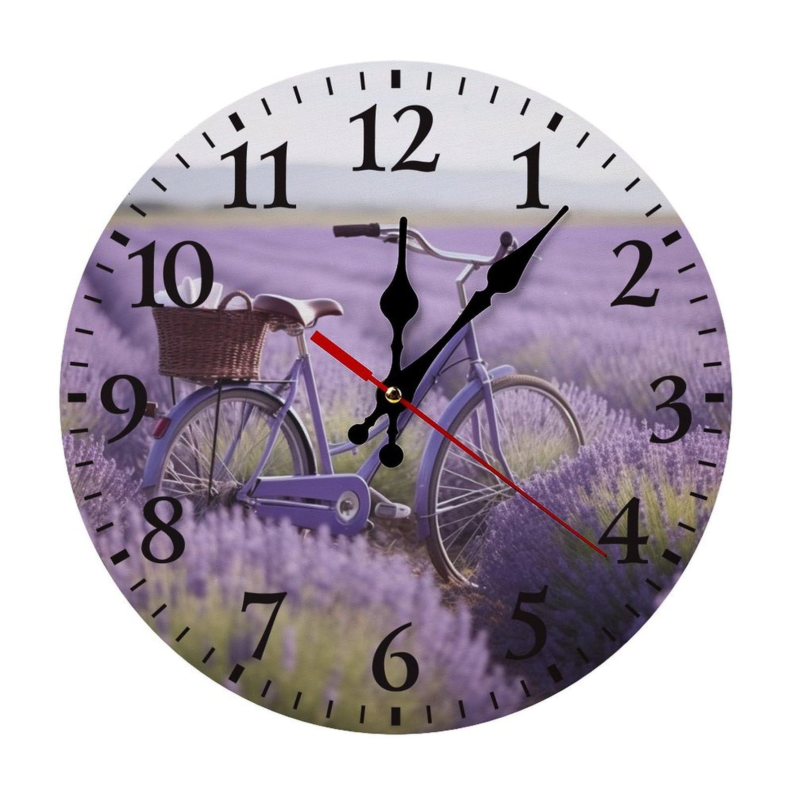 NTVOWPZO 10 Inch Wall Clock Lavender Field Bike Battery Operated Wall Clocks Silent Non-Ticking Round Wall Clock for Living Room Kitchen Home Office Wall Decorative Clock