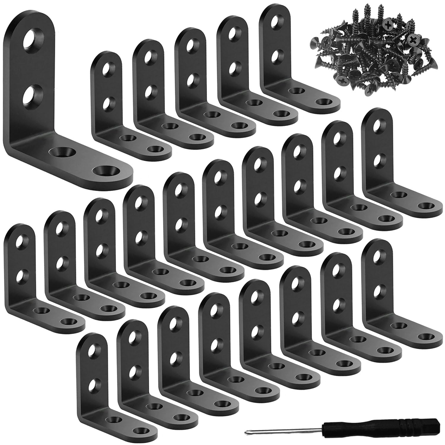 Wopanxye 24 Pack Right Angle Brackets Corner Bracket for Wood, 16 x 40 mm Galvanised Steel Brace Connector Joint Fastener with Screws for Furniture Repair, Shelves, Window, Cabinet, Table, Desk