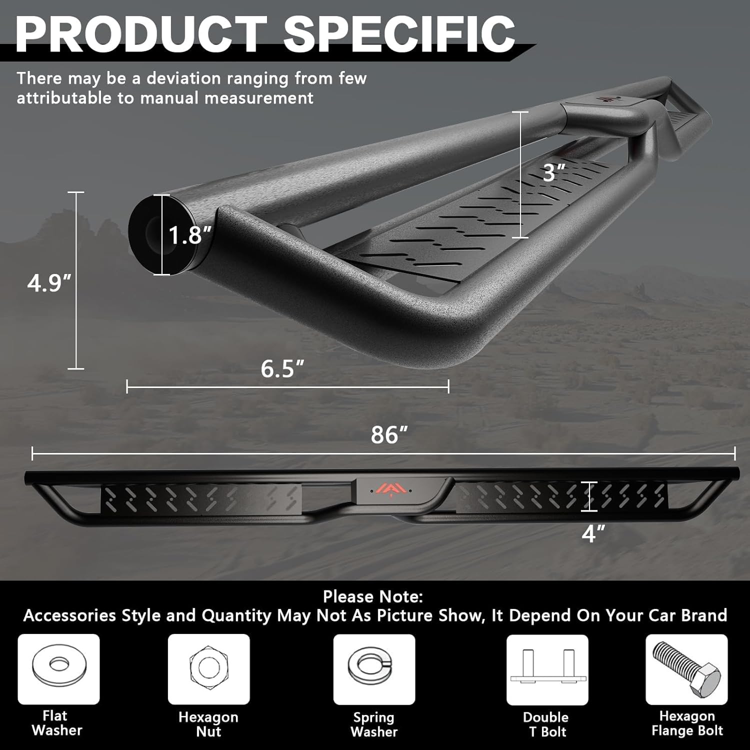 Perfit Liner Running Boards Compatible with Crew Cab 2019-2026 Chevy Silverado GMC Sierra 1500 Black Two-Stair Side Steps Carbon Steel Truck Steel Rails Nerf Bars (Excl 2019 1500 LD/Lt)