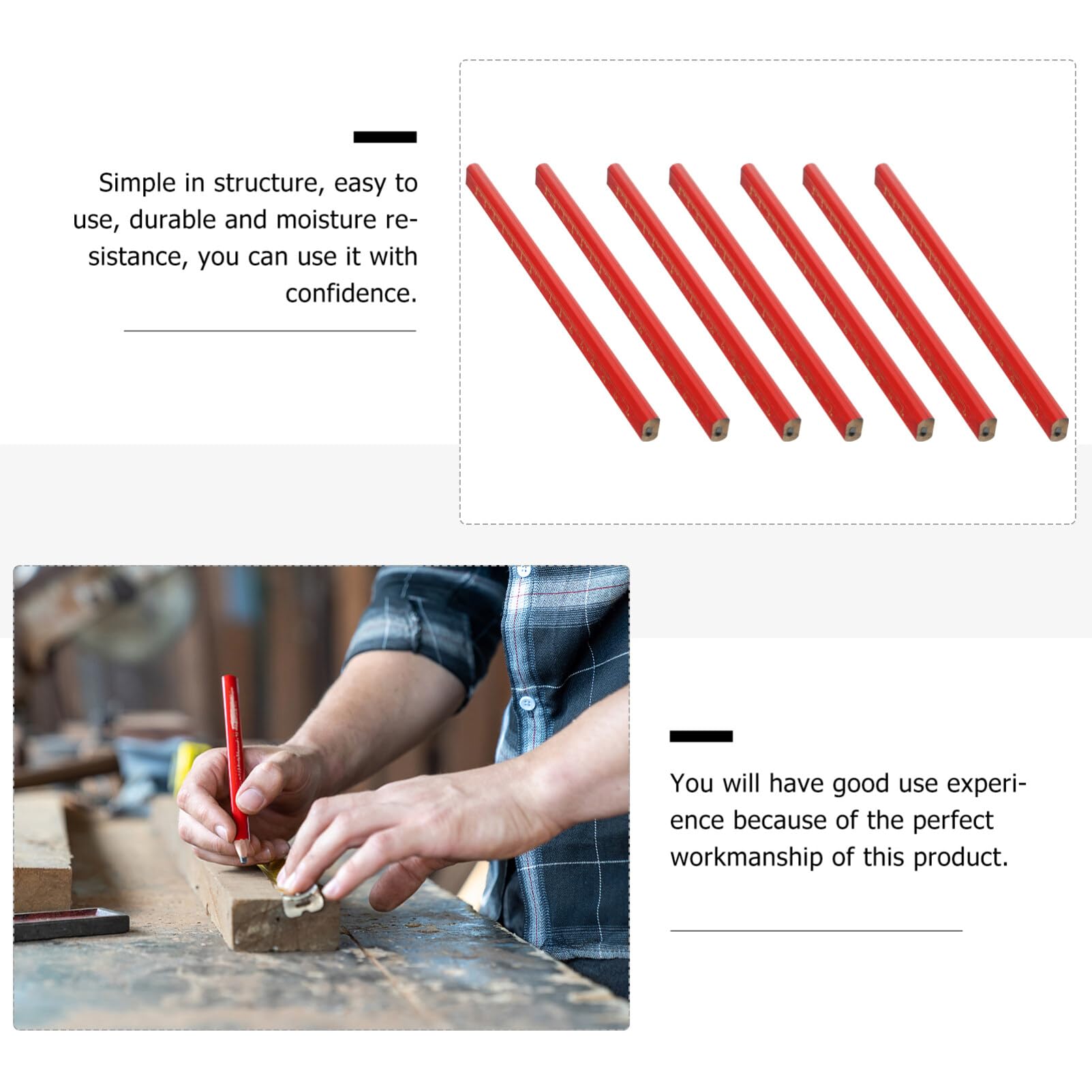 NUOBESTY 50pièces Crayons de Construction Gradués Outils de Menuiserie Crayons de Charpentier Robustes Accessoires pour Travail du Bois