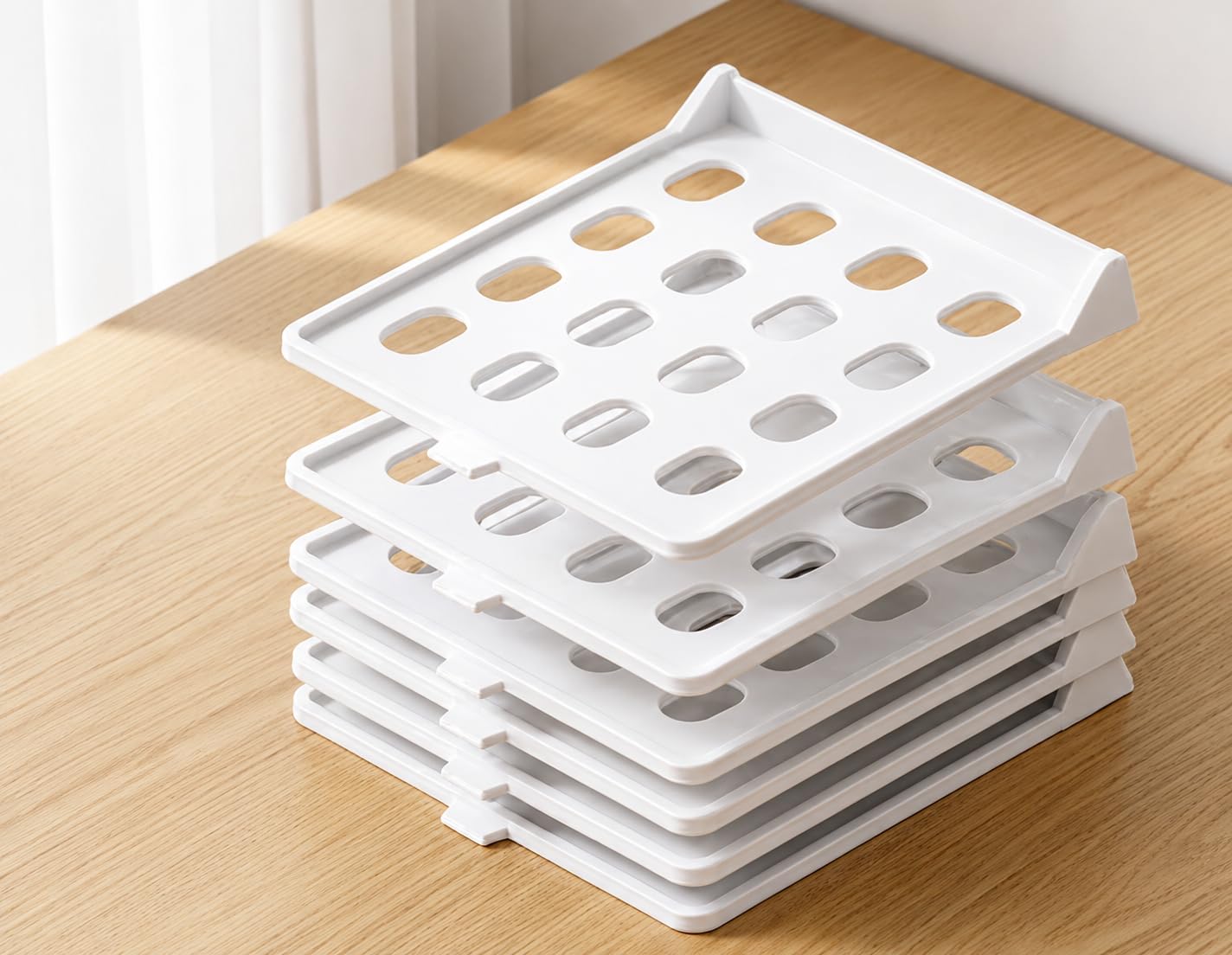 Stackable Shirt Organizer Tray for Wardrobe | Foldable Cloth & T-Shirt Storage Stacker | Space-Saving Closet Organizer for Almirah, Drawer & Shelf | Cloths Organizers Pack of 5 white-image-17