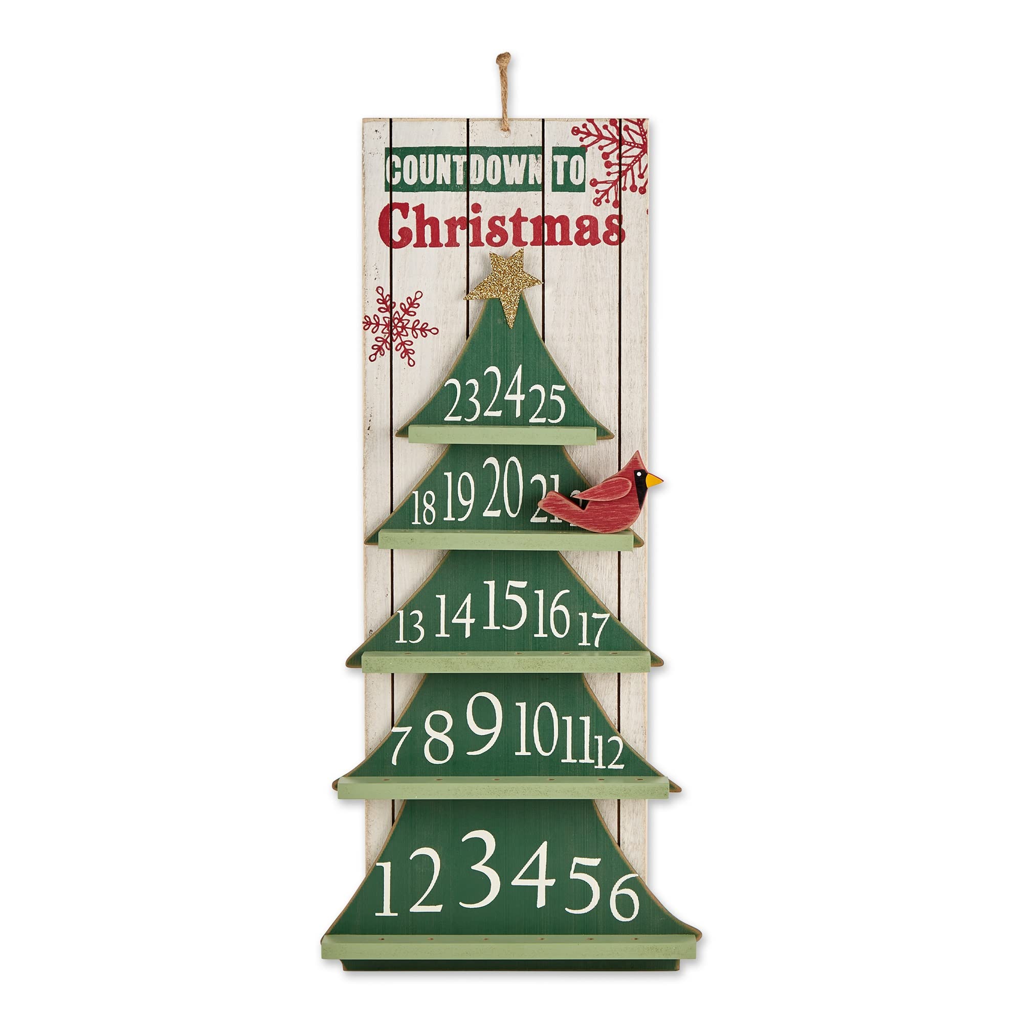 DII Calendrier de l'Avent décoratif à suspendre, en bois MDF, arbre de Noël, 25 x 11,25 cm