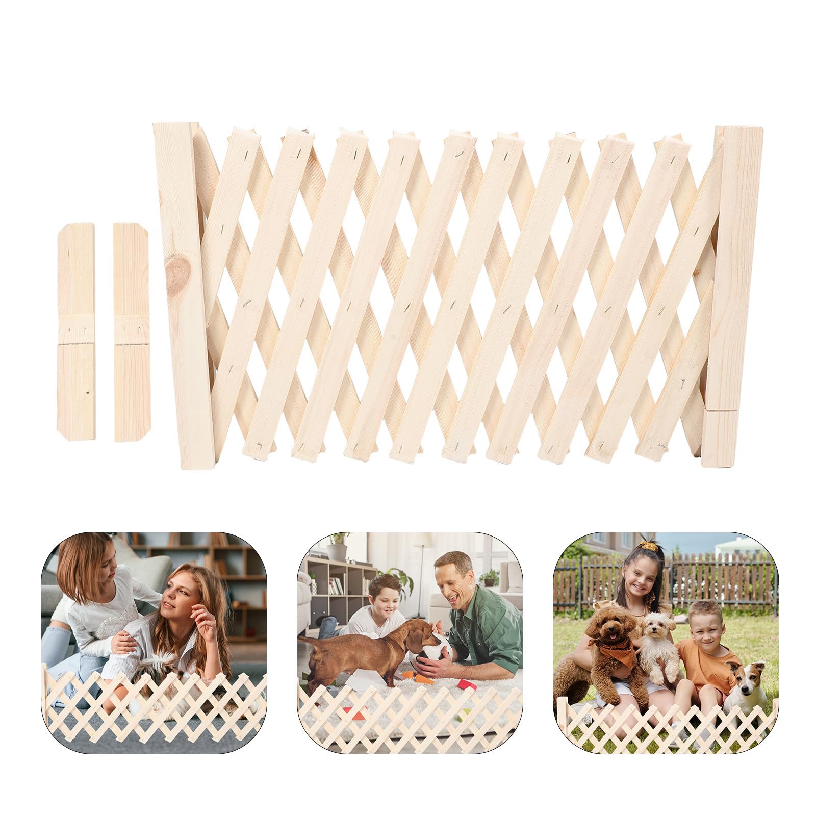 USHOBE Einziehbarer Hundezaun mit Verstellbarem Design und Freistehendem Katzenschutz für Garten und Terrasse Werkzeuglose Montage und Stilvolle Natürliche Optik