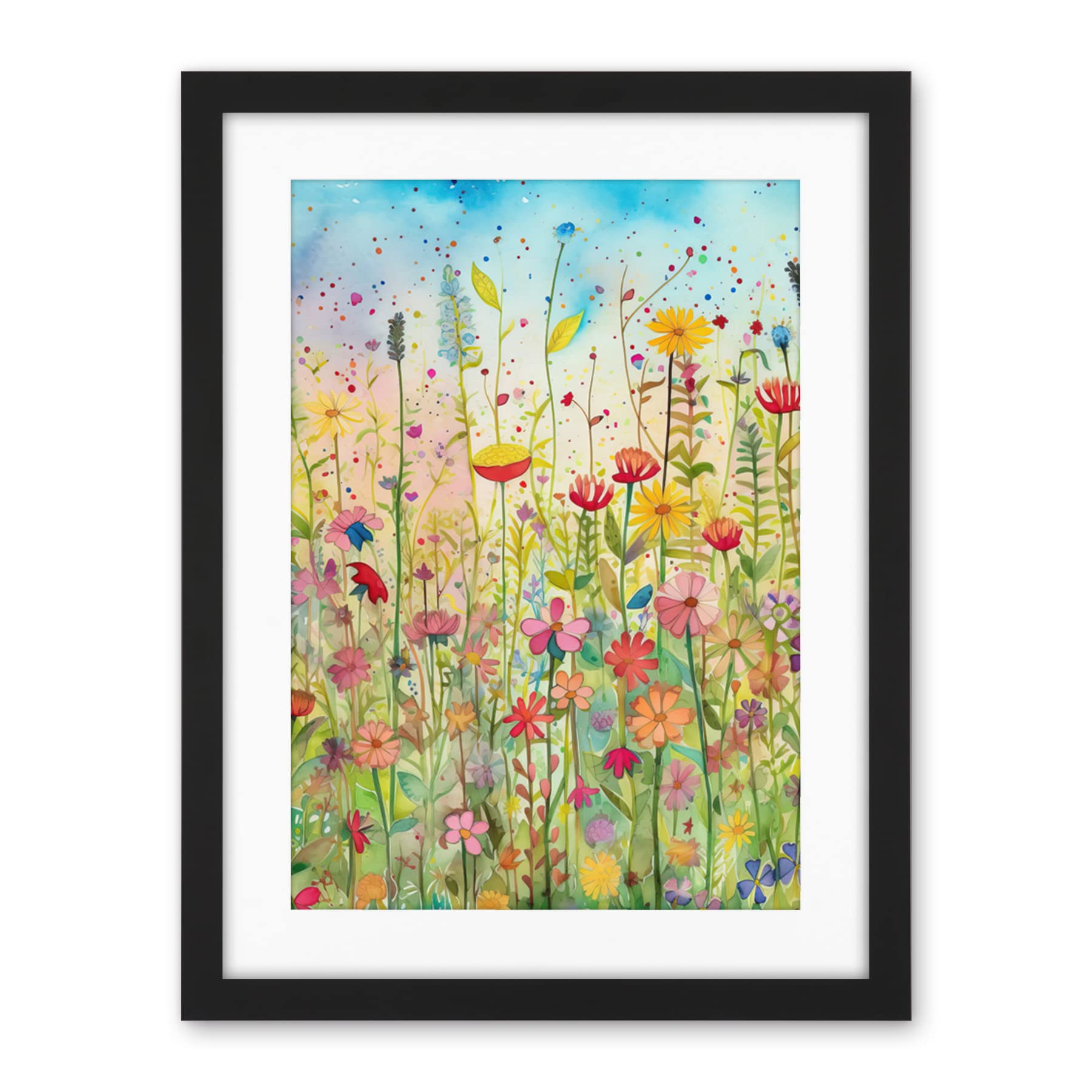 Artery8 Summer Wild Flower Blossom Meadow Folk Art Artwork Framed Wall Art Print 18X24 Inch