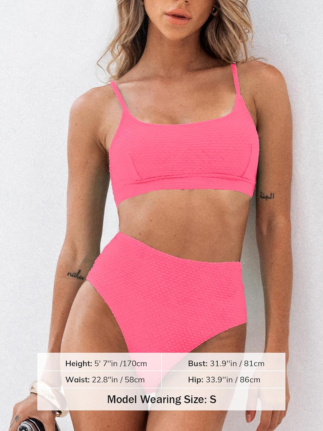 CUPSHE Women's Bikini Sets Two Piece Bathing Suit High Waisted Ribbed Texture Widen Trim - Image 6