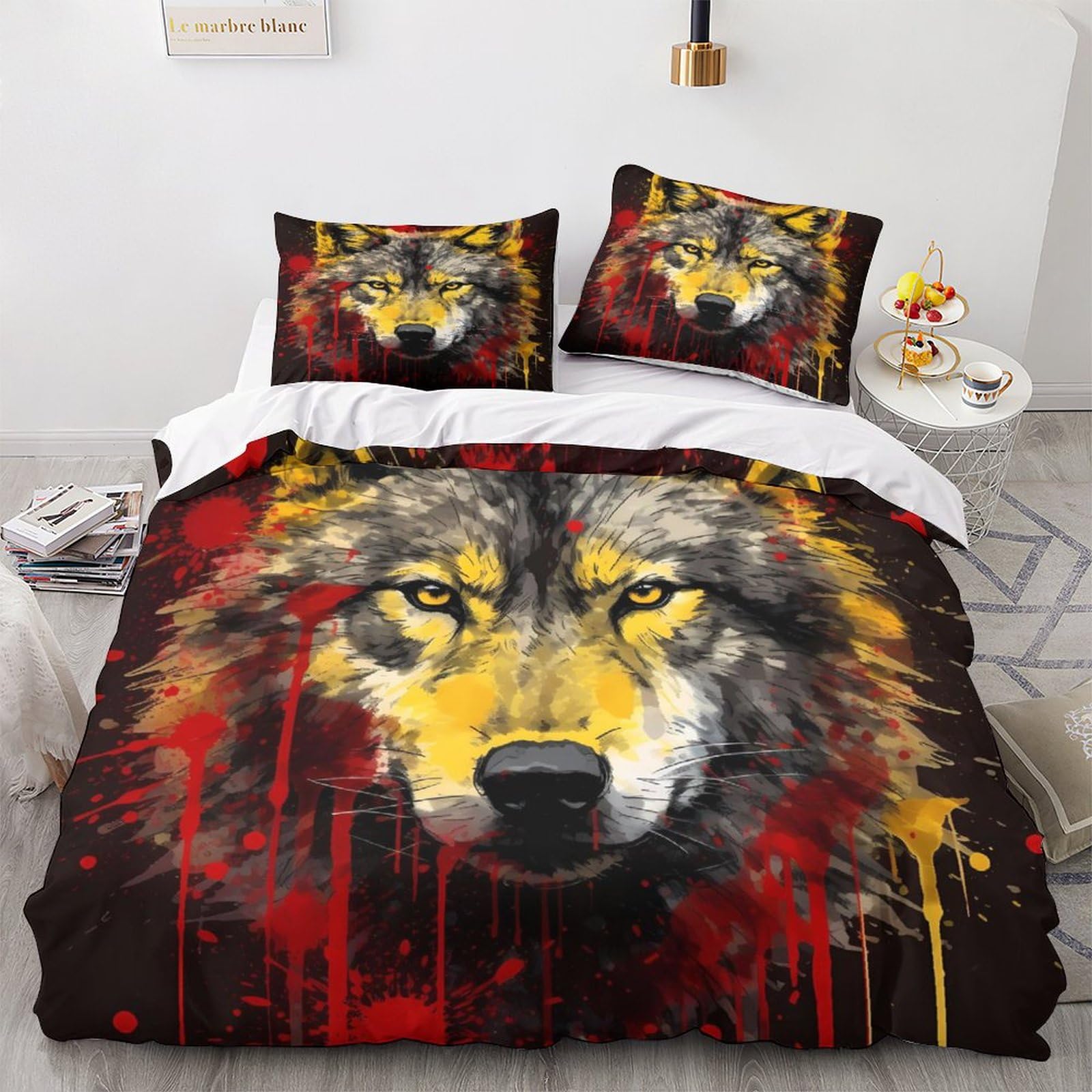 Loup housse de couette 200x200 cm avec 2 taies d'oreiller pour lit double