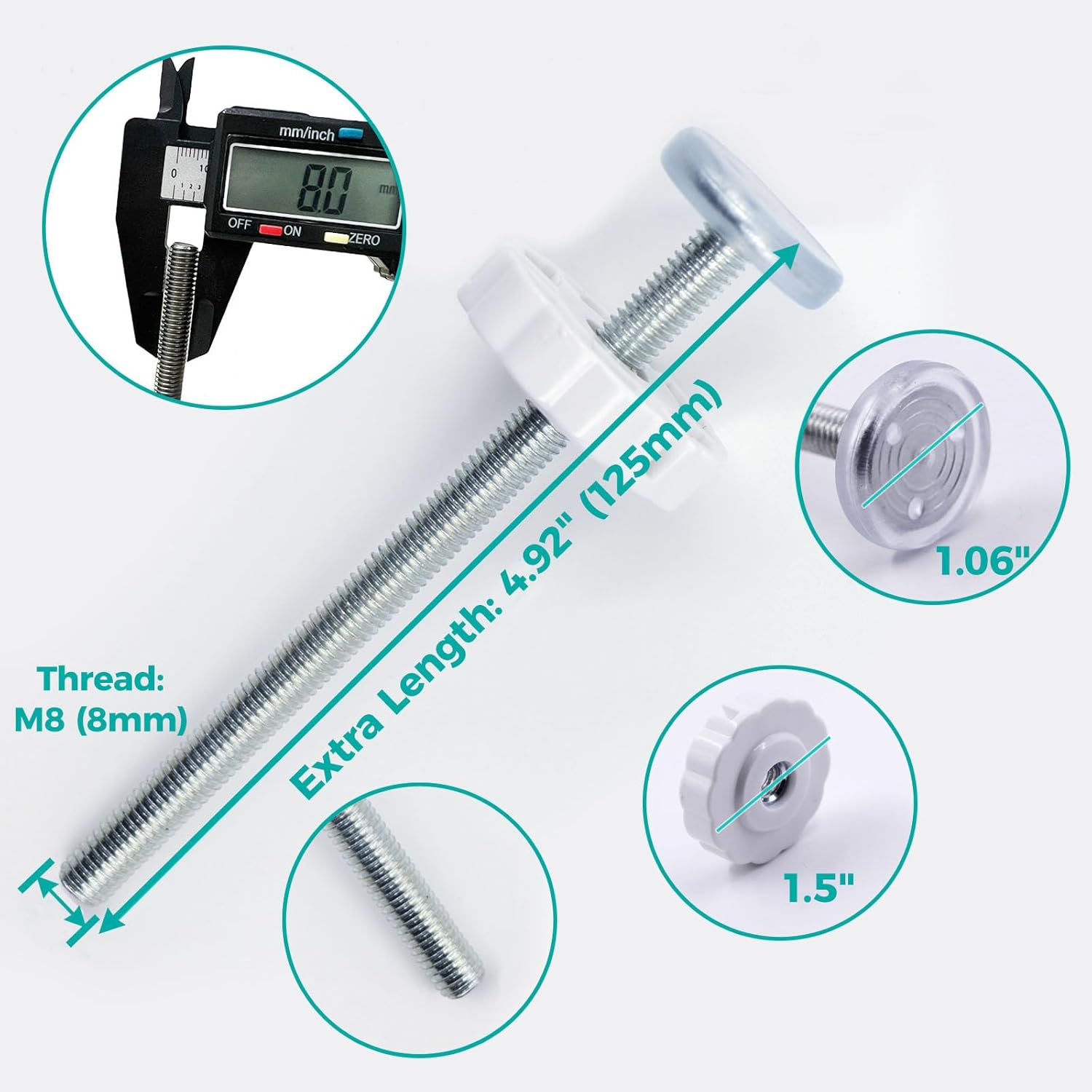 Baby Gate Extender Kit - 4 Pack M8 x 4.92" (8mm) Spindle Rods with 4 Pack 3.15" (8cm) Baby Gate Wall Protectors | for Pressure-Mounted Safety Gates, No-Drill Installation, Indoor Use, White