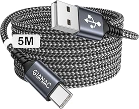 USB C Cable Long [5M] USB C Cable Quick Charge 3.1A Charger C Fast Charging Nylon Braided USB C Connector Sync for Galaxy S21, S20, S10, S, A21, A51, Huawei P40 P30 P20, Redmi, Smartphone