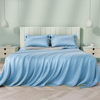 Sheal Cooling Comforter Queen Size 80'' x 90'', Q-Max Rating of >0.4, Double-Sided Cool Tech Comforter & Colors, All-Season Lightweight Blanket to Quickly Cool Down, Blue Grey