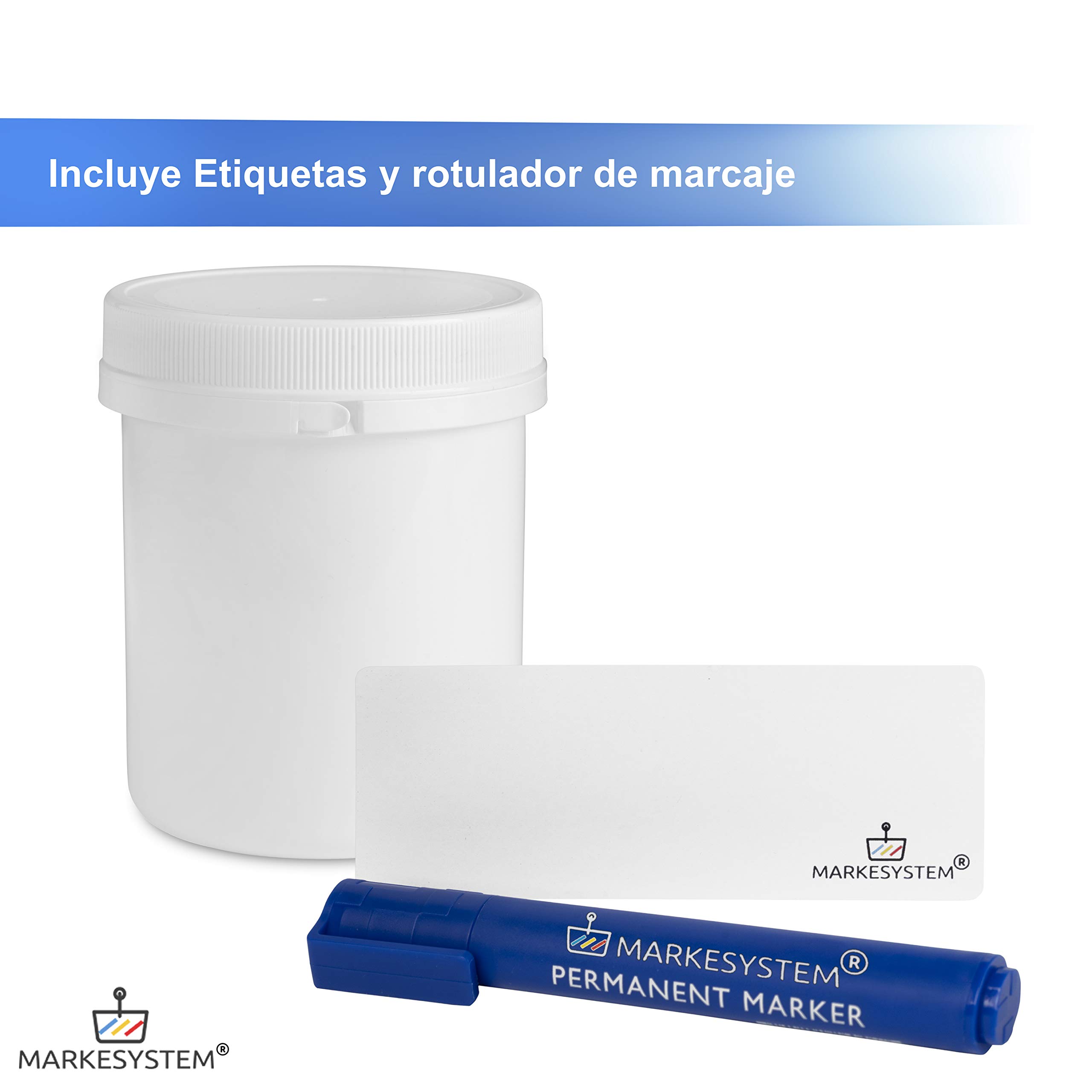 Tarro blanco 500 ml (20 Tarros) con disco y precinto de seguridad - Contenedor de plástico con tapa de rosca - Envase uso Alimentario, Cosmético e Industrial + Kit etiquetado