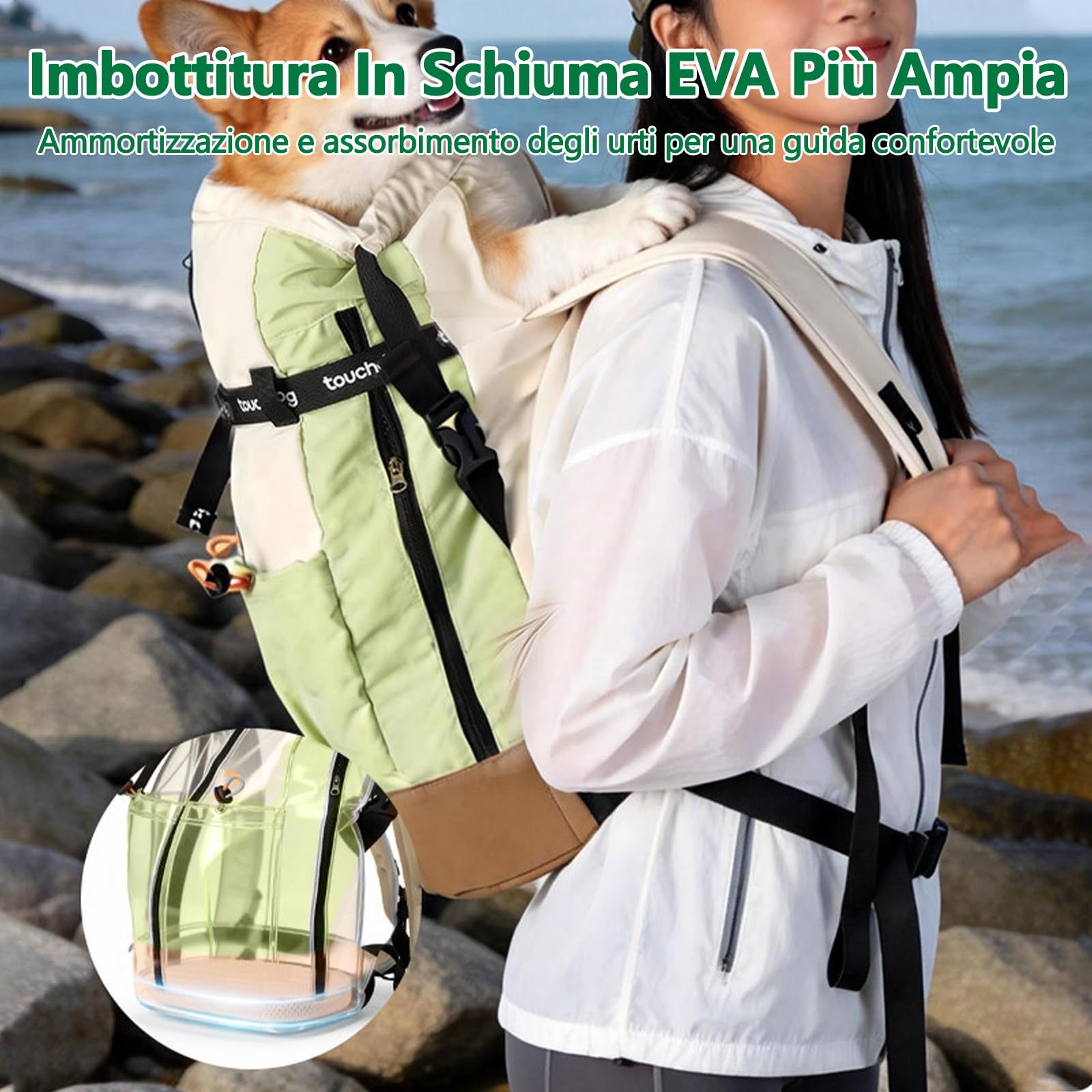 Galatée Borsa Da Viaggio Per Animali Domestici, Zaino Impermeabile e Traspirante, Borsa Portatile Con Fondo Ammortizzante e Design Anti-Fuga(Verde)