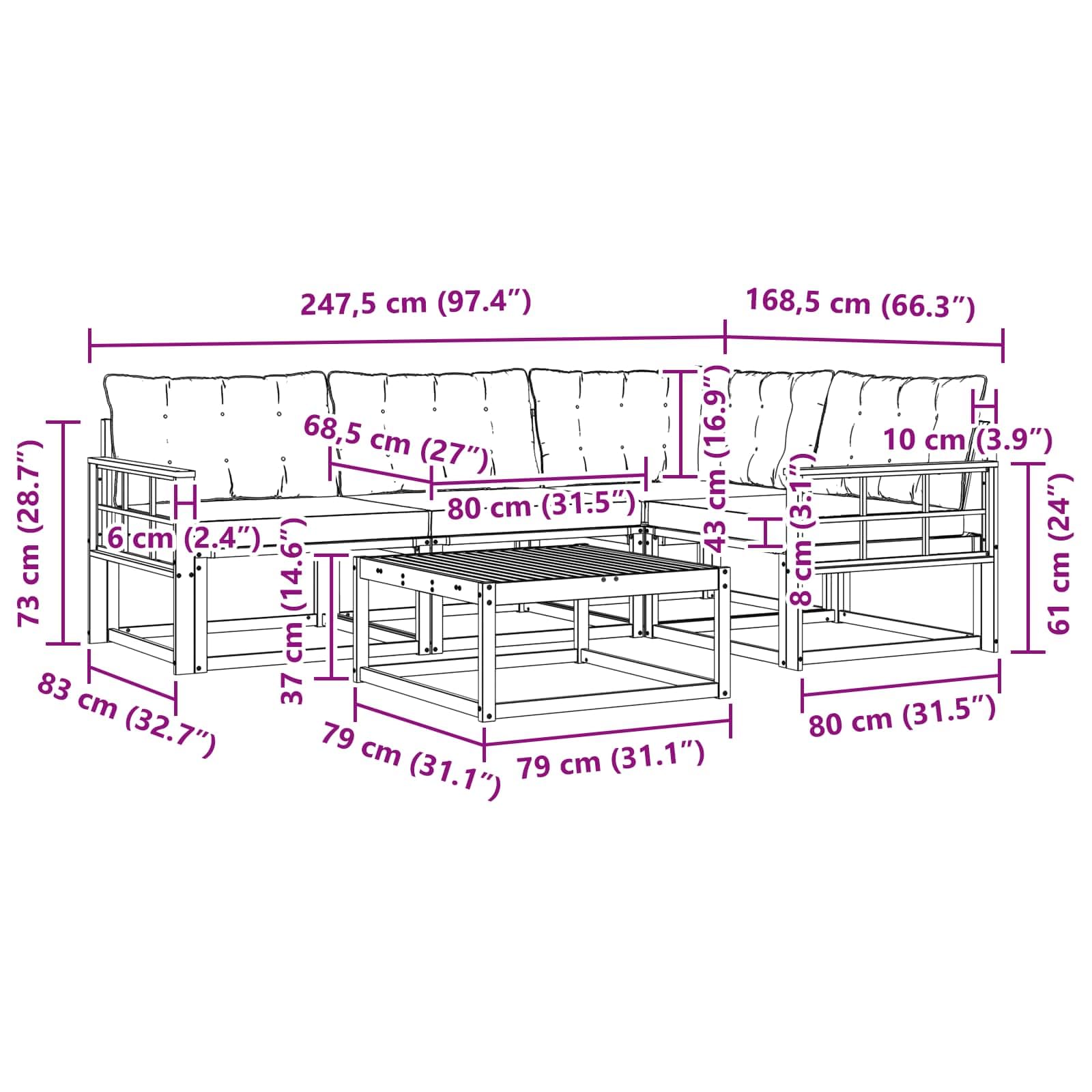Outdoor-Sofagarnitur 5-teilig Weiß Schwarz wetterfestes Massivholz Möbelset für Garten Balkon Terrasse modulare Sitzgruppe für 4 Personen mit Tisch und Rückenlehnen