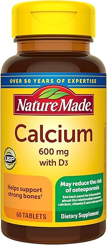 Nature Made Calcio 600 mg con Vitamina D3, Suplemento Dietético para Apoyo Óseo, 60 Tabletas