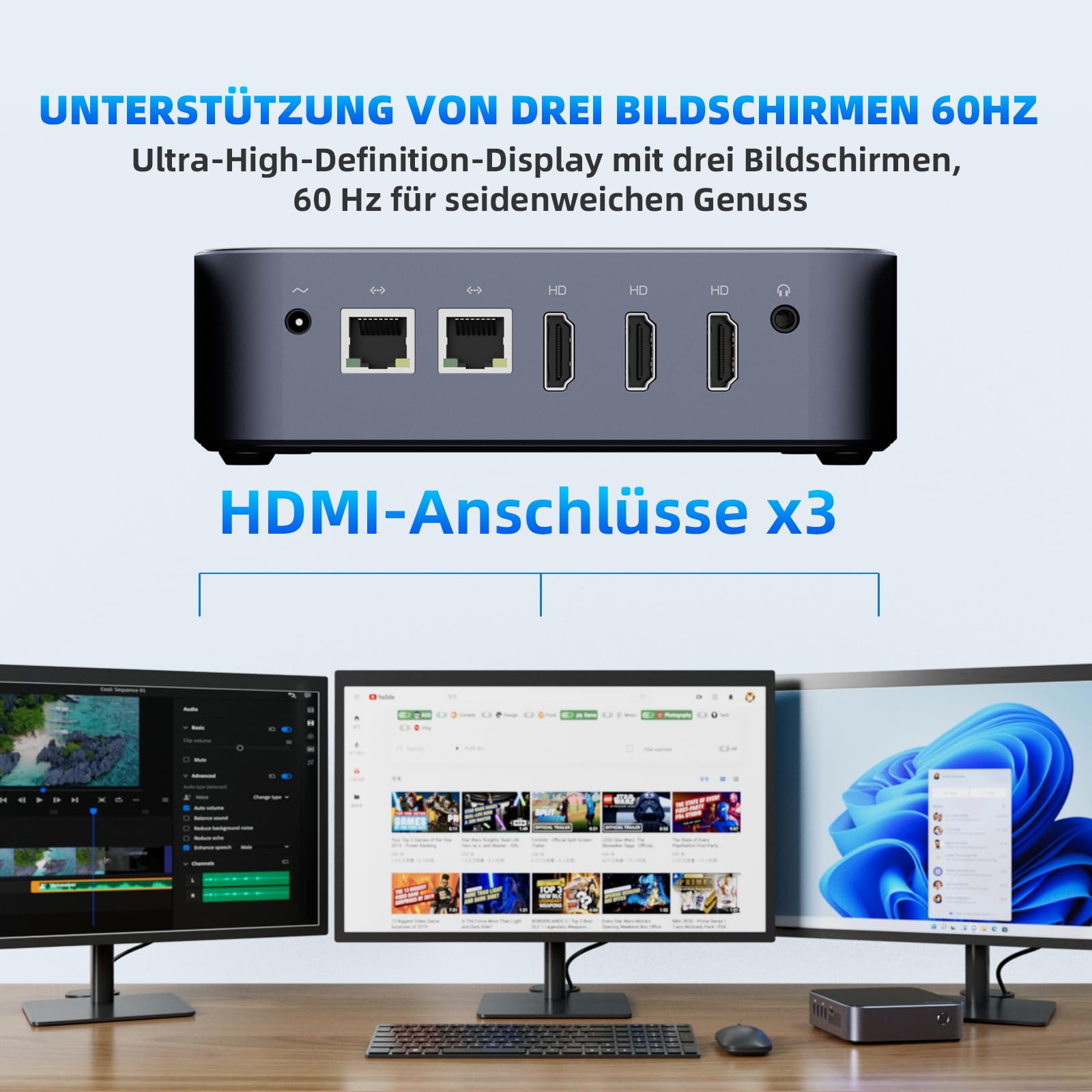 DreamQuest Mini PC Intel Alder Lake N95(bis 3,4 GHz) 16 GB RAM 512 GB M.2 SSD,Mini Desktop Computer USB3.2/BT5.0/WiFi 5/4k HDMI Geeignet für GeschäftsbüroOffice New