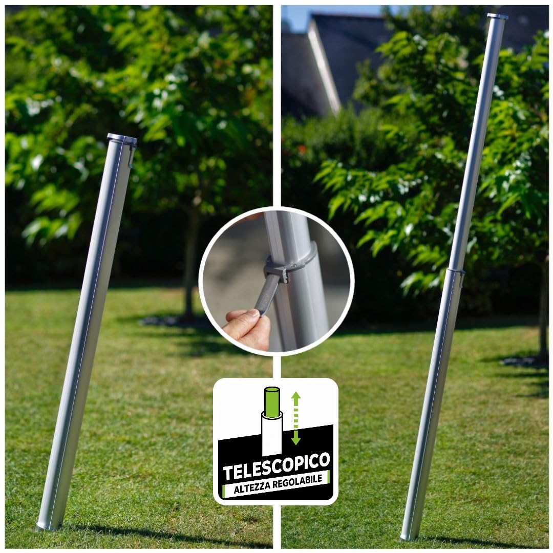 Palo per Vela Ombreggiante in Alluminio Gard&Rock. Telescopico e Removibile | Supporto per ogni terreno – Si inserisce nella Base di Ancoraggio (non incl.) – Salvaspazio – Terrazza, giardino e piscina
