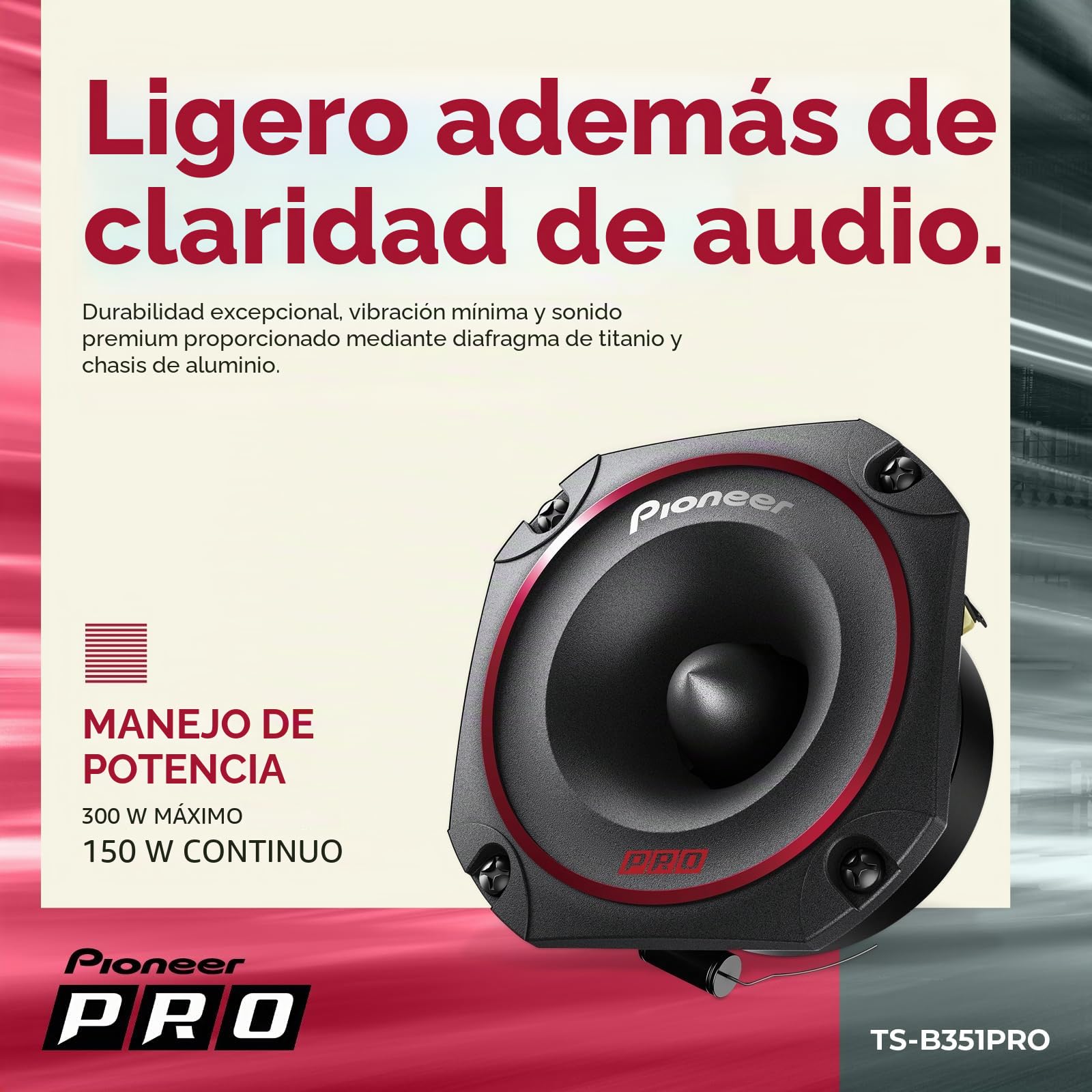 Pioneer TS-B351PRO P.R.O. Series 3-1/5.1 cm 300 W Potencia máxima, diafragma de Titanio, Tweeter de Bala de Alta eficiencia - Altavoz componente de la Serie Pro (par)