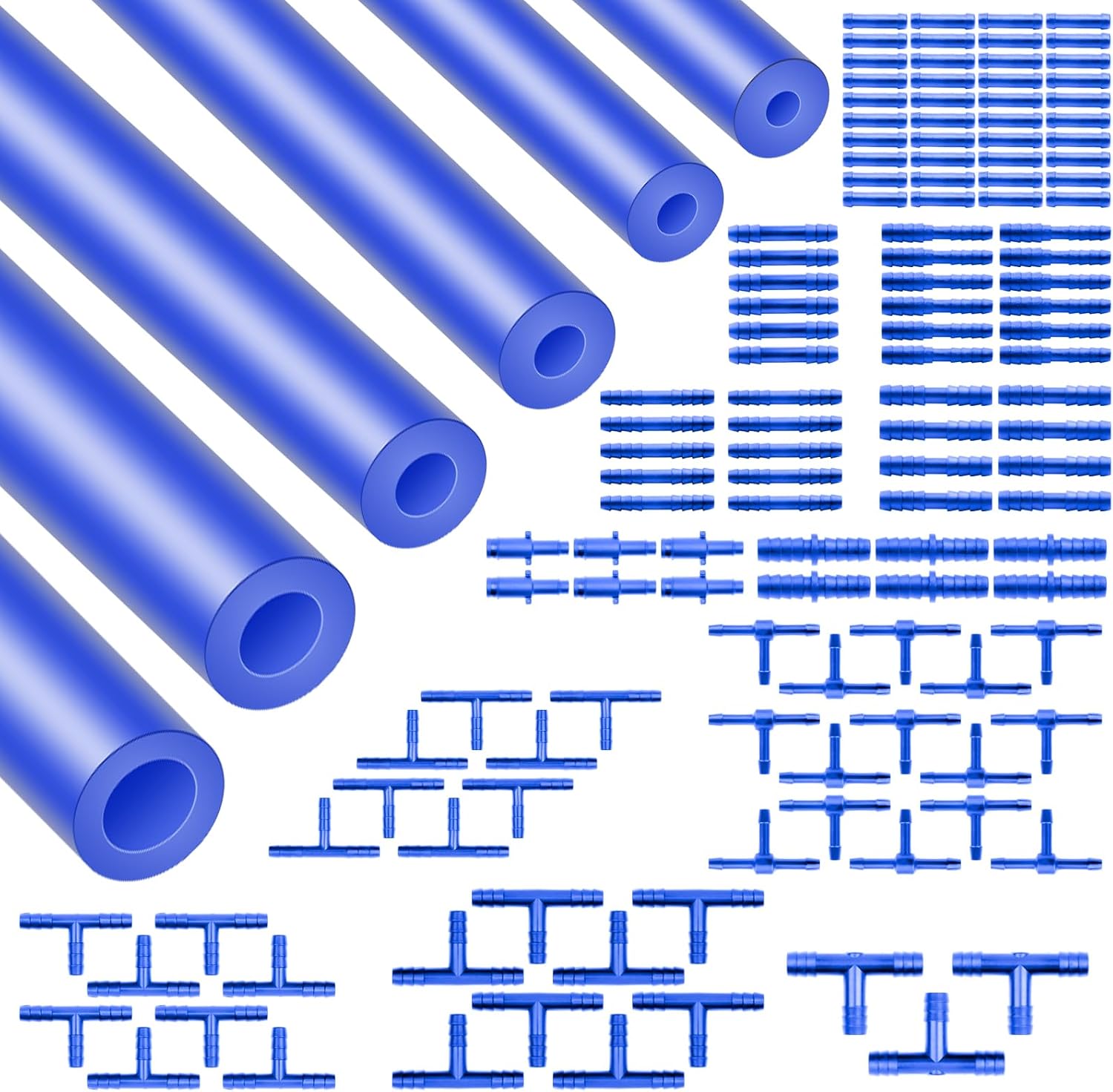 Vacuum Hose Automotive Kit 6PCS 5FT, 1/8" 5/32" 3/16" 1/4" 5/16" 3/8" Blue Tubings With Color-Matched Connectors 128PCS, High Performance 130PSI Silicone Vacuum Lines Automotive Kit