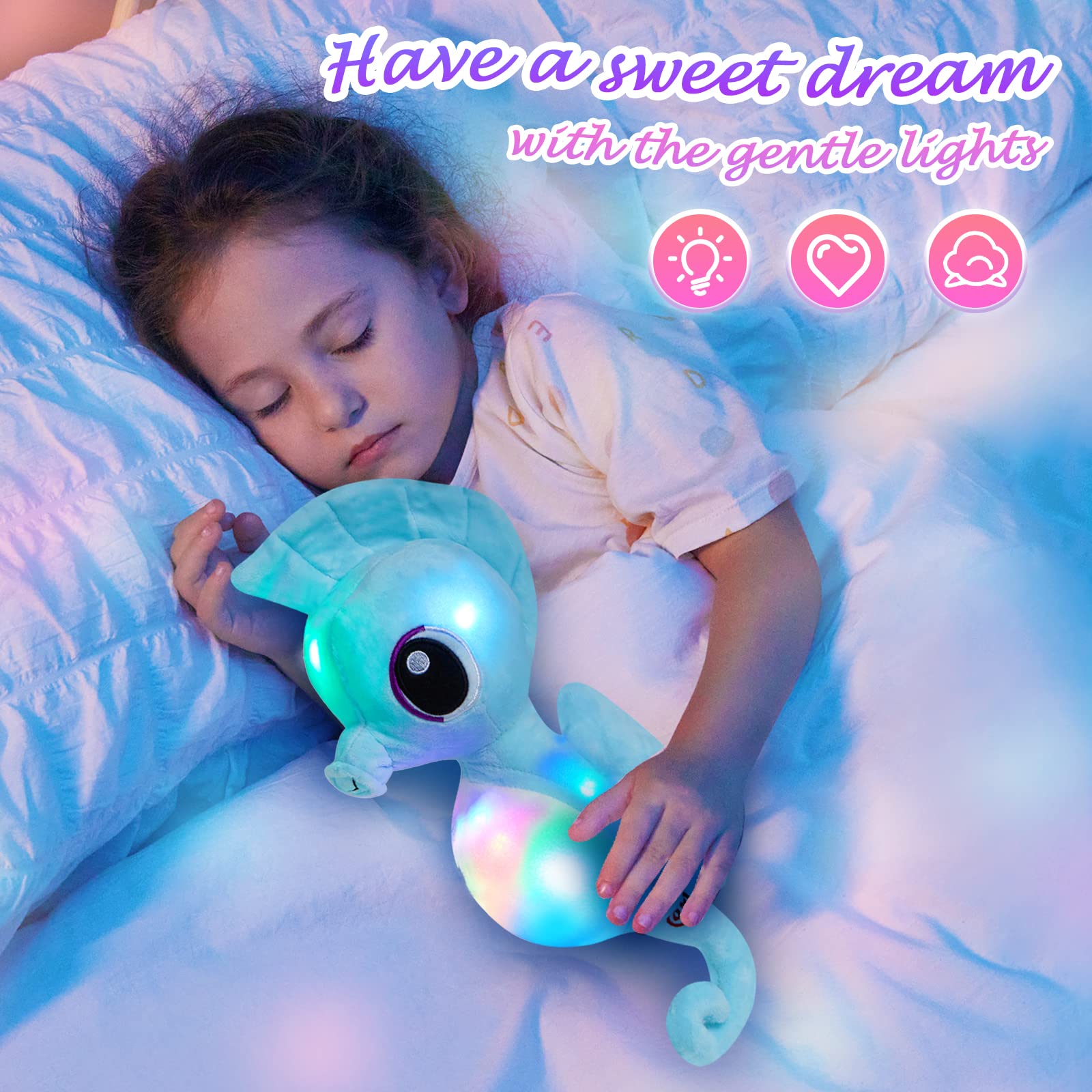 Animales de peluche con luz LED, suave, vida oceánica, juguete de peluche con luz nocturna, amigo de cama, día del niño, regalos de cumpleaños para niños pequeños, 8 pulgadas (azul) 2