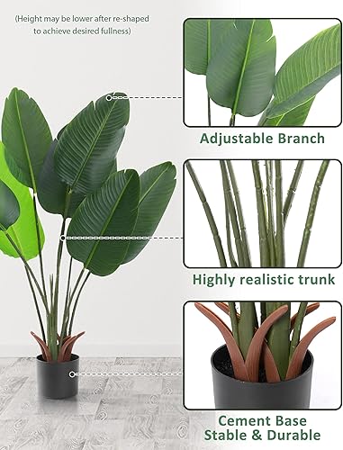 Miniatura 4 de BOP120 - Árbol artificial de ave del paraíso de 4 pies de alto para decoración de sala de estar, decoración de interiores, hojas tropicales, tallo