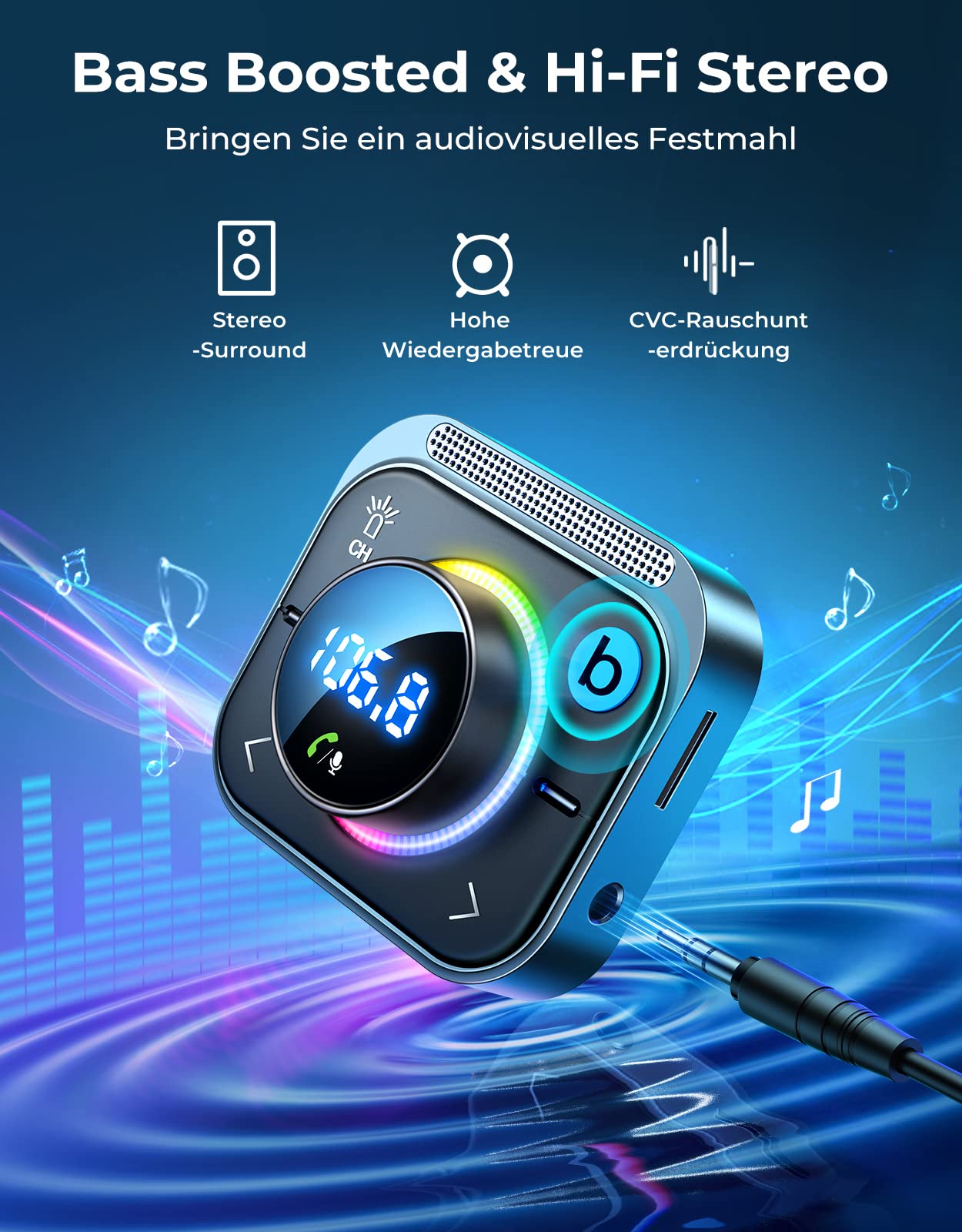LENCENT Transetteur F Bluetooth Voiture, Allue Cigare Bluetooth 5,3 Éetteur F Radio