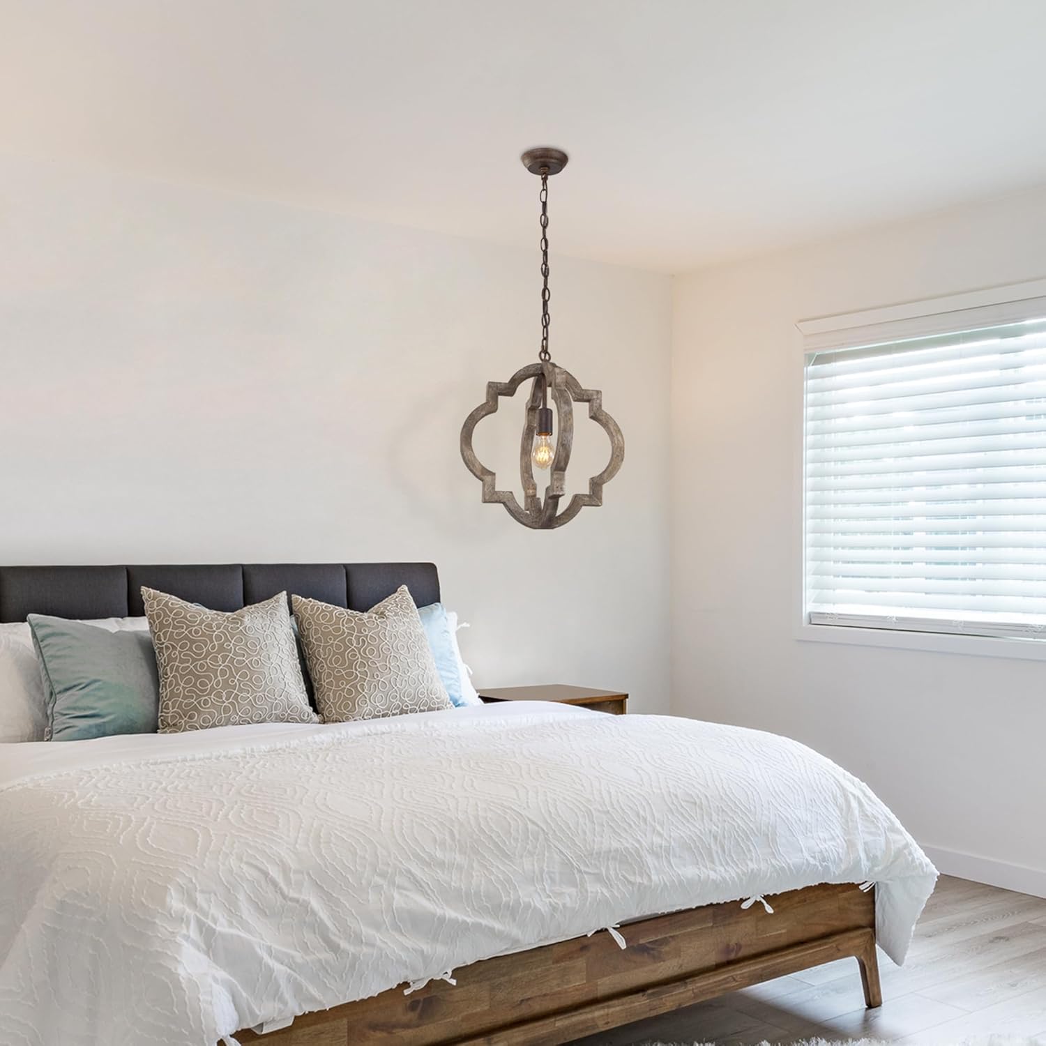 LOG BARN Farmhouse Pendant Lights Kitchen Island, 16'' Orb Distressed Wood Pendant Light Fixtures, Rustic Large Kitchen Pendant Lighting Over Island