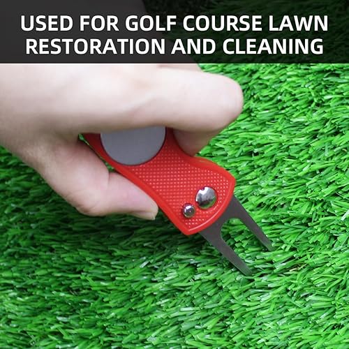 Miniatura 7 de Scott Edward Herramienta de reparación de golf Divot con botón emergente y marcador de bola magnética, marca de paso de acero inoxidable, plegable,