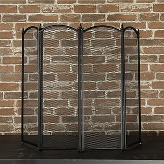 Spark Protection Folding Fireplace Screens - Small 4 Panel Shield Wrought Iron Fireplace Screen Outdoor Privacy Screens Decor Fence Guard Black(Color : Black) Decoration