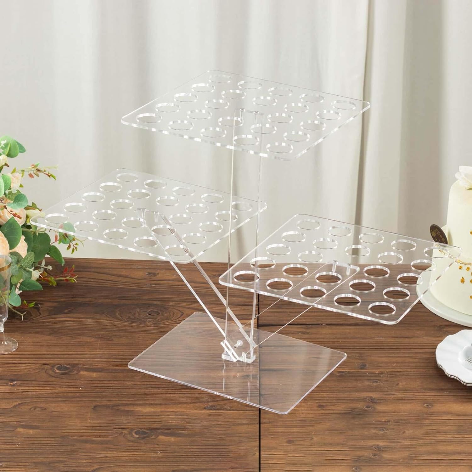 Efavormart 18" Tall Clear 3-Tier Acrylic 72-Slot Mini Cupcake Display Stand, Foldable Plastic Shot Glass Ice Cream Cone Tray