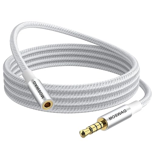 MOSWAG Cable de extensión macho a hembra de 0.138 in con adaptador de audio estéreo de micrófono, nailon trenzado, compatible con estéreo de