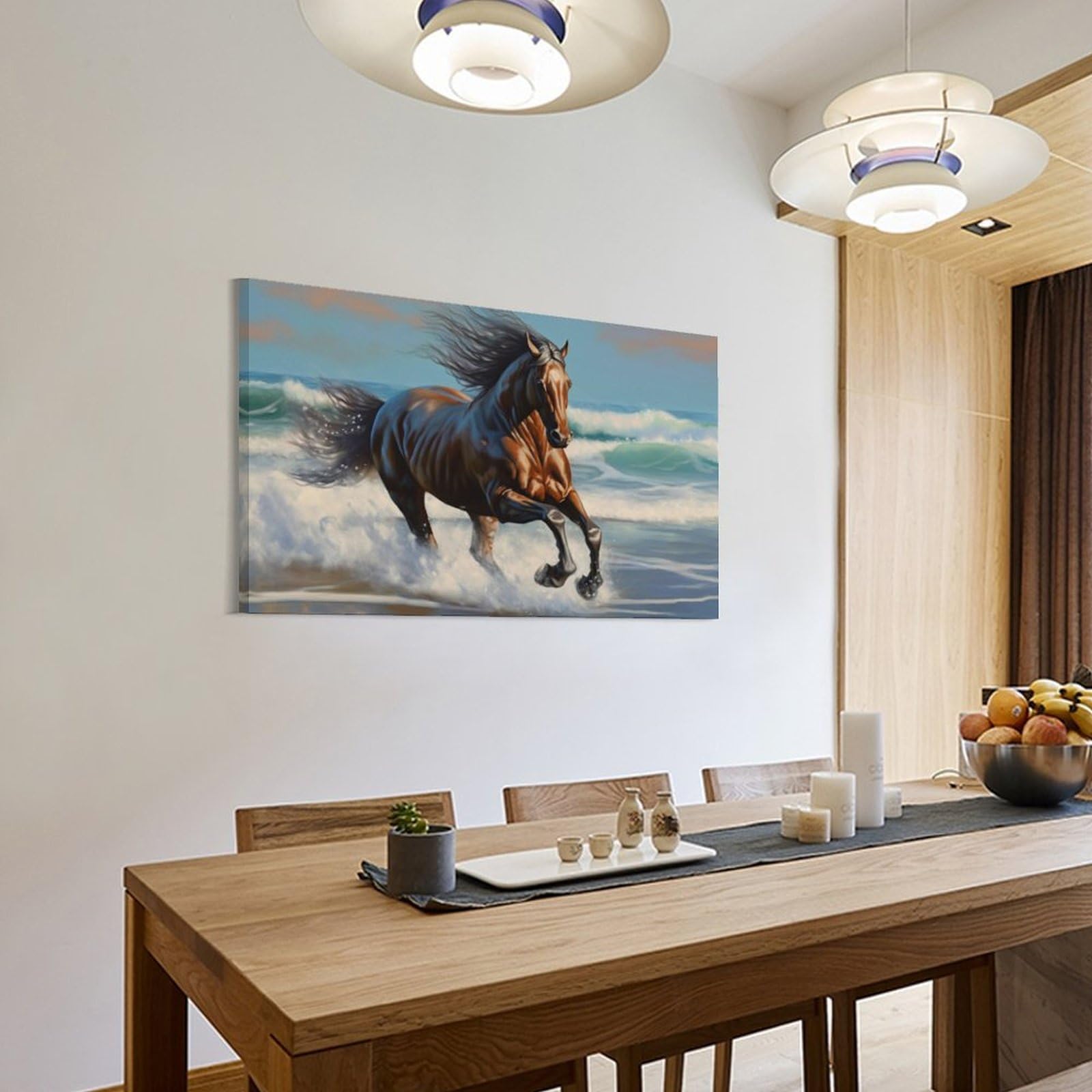 Amazon.co.jp: 絵画 湖のほとりに白い馬が立っているインテリア 絵画