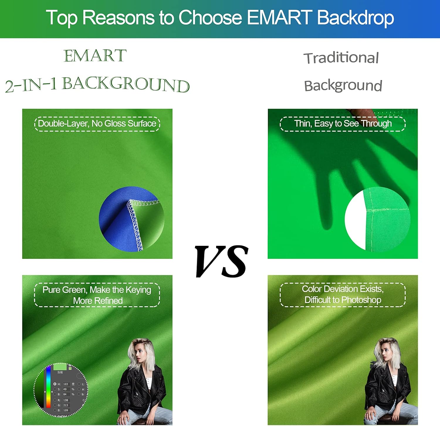 Emart Green and Blue Backdrop Stand Kit, 5 X 8.5ft Portable T-Shape Background Support with Photography Chromakey Screen for Greenscreen Zoom, Gaming, Photoshoot