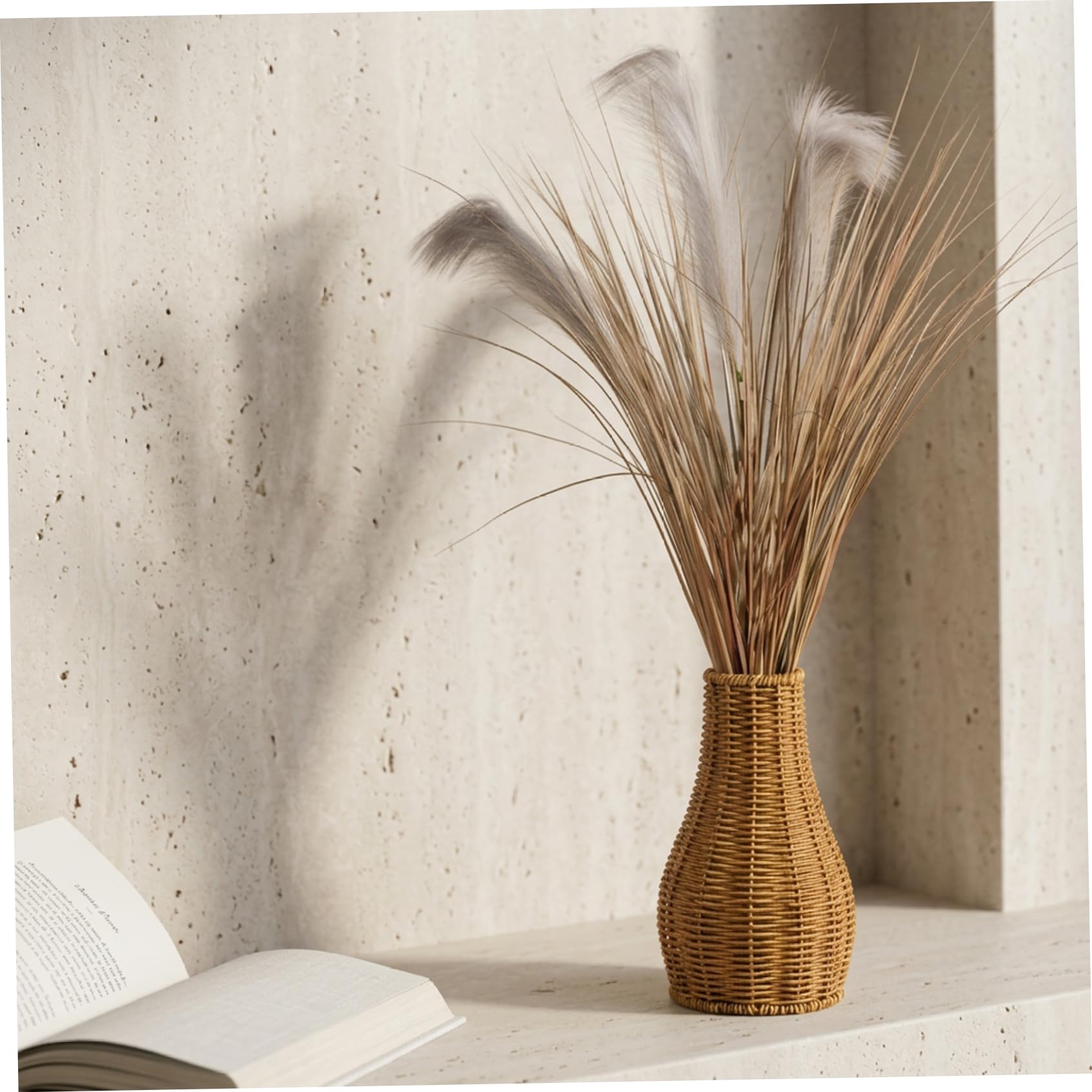 AwnsIMfreien Rattanvase, Korbvase, handgewebtes Rattan für Wohndekoration, rustikale Korbvasen für Tischdekoration, getrocknete Blumen, 10