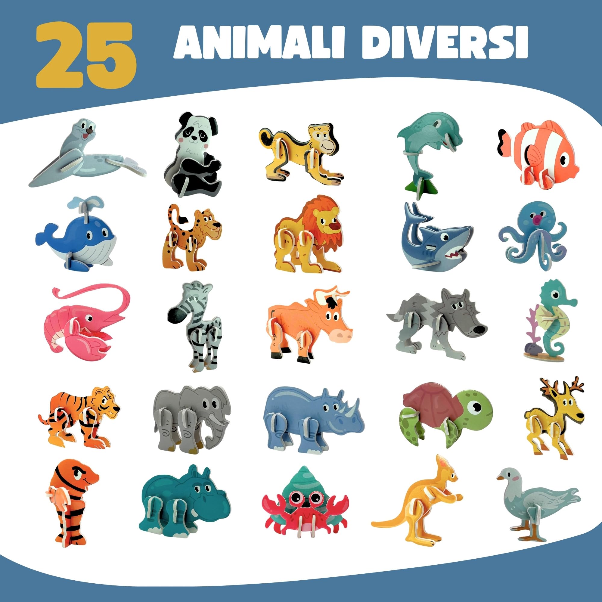 Puzzle 3D Set 25 – Regalini Festa Compleanno Bambini – Gadget Educativi Scuola Feste (Animali)