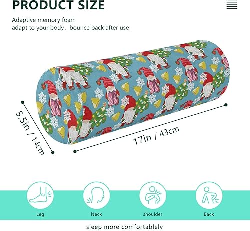 Miniatura 3 de Winter Gnomes Christmas Trees Bells Bolster Pillow Insert Neck Roll Pillow Memory Foam Soft Round Pillow Cylinder Pillows Couch Cervical